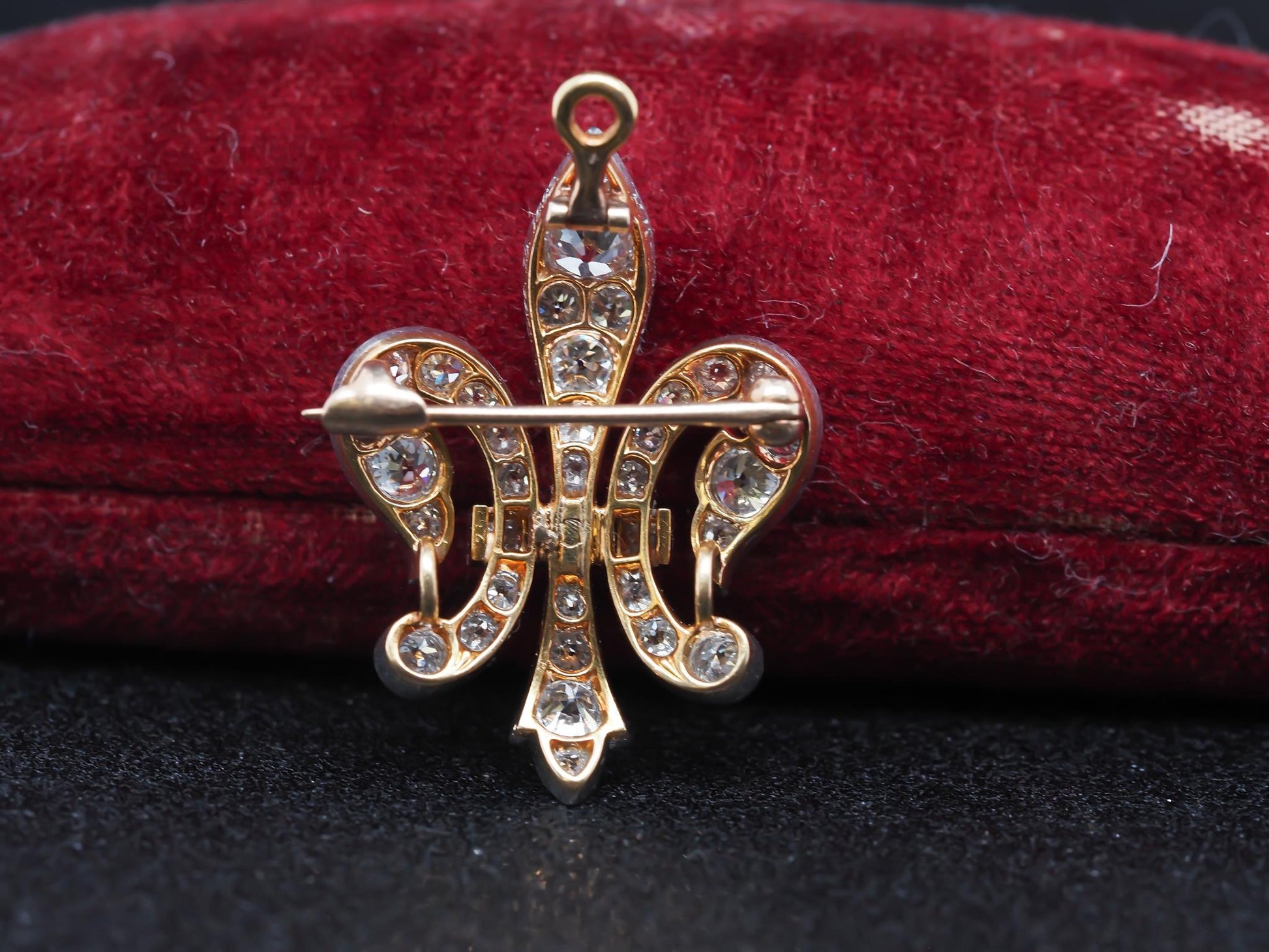 1892 18K Gold and Platinum Fleur-De-Lis Pendant and Brooch, Signed with Date