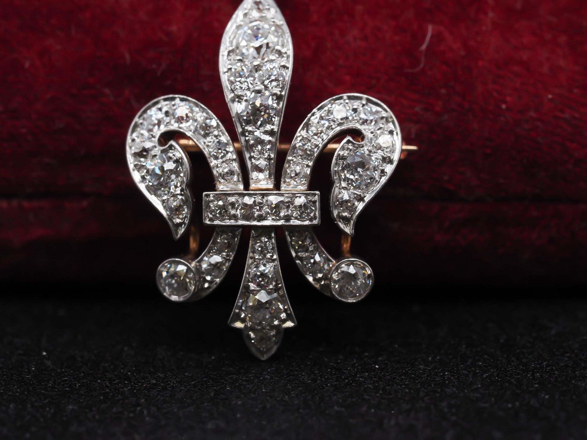1892 18K Gold and Platinum Fleur-De-Lis Pendant and Brooch, Signed with Date