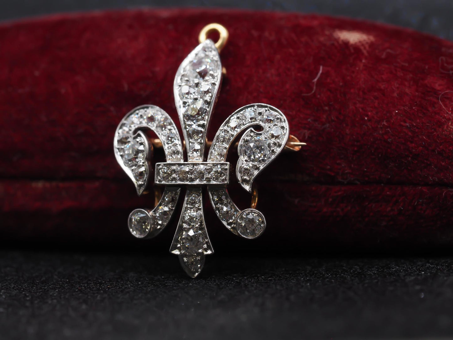 1892 18K Gold and Platinum Fleur-De-Lis Pendant and Brooch, Signed with Date
