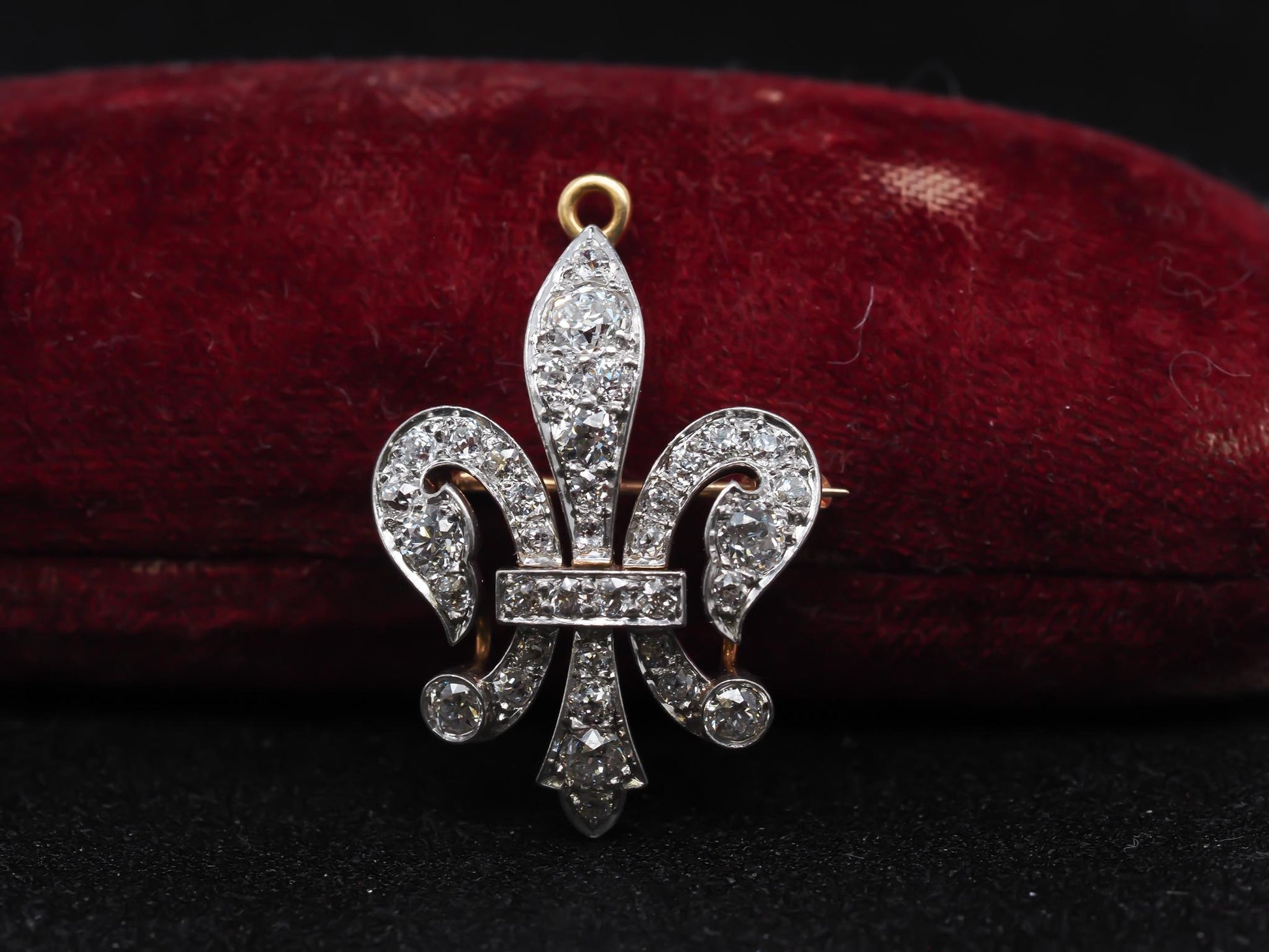 1892 18K Gold and Platinum Fleur-De-Lis Pendant and Brooch, Signed with Date
