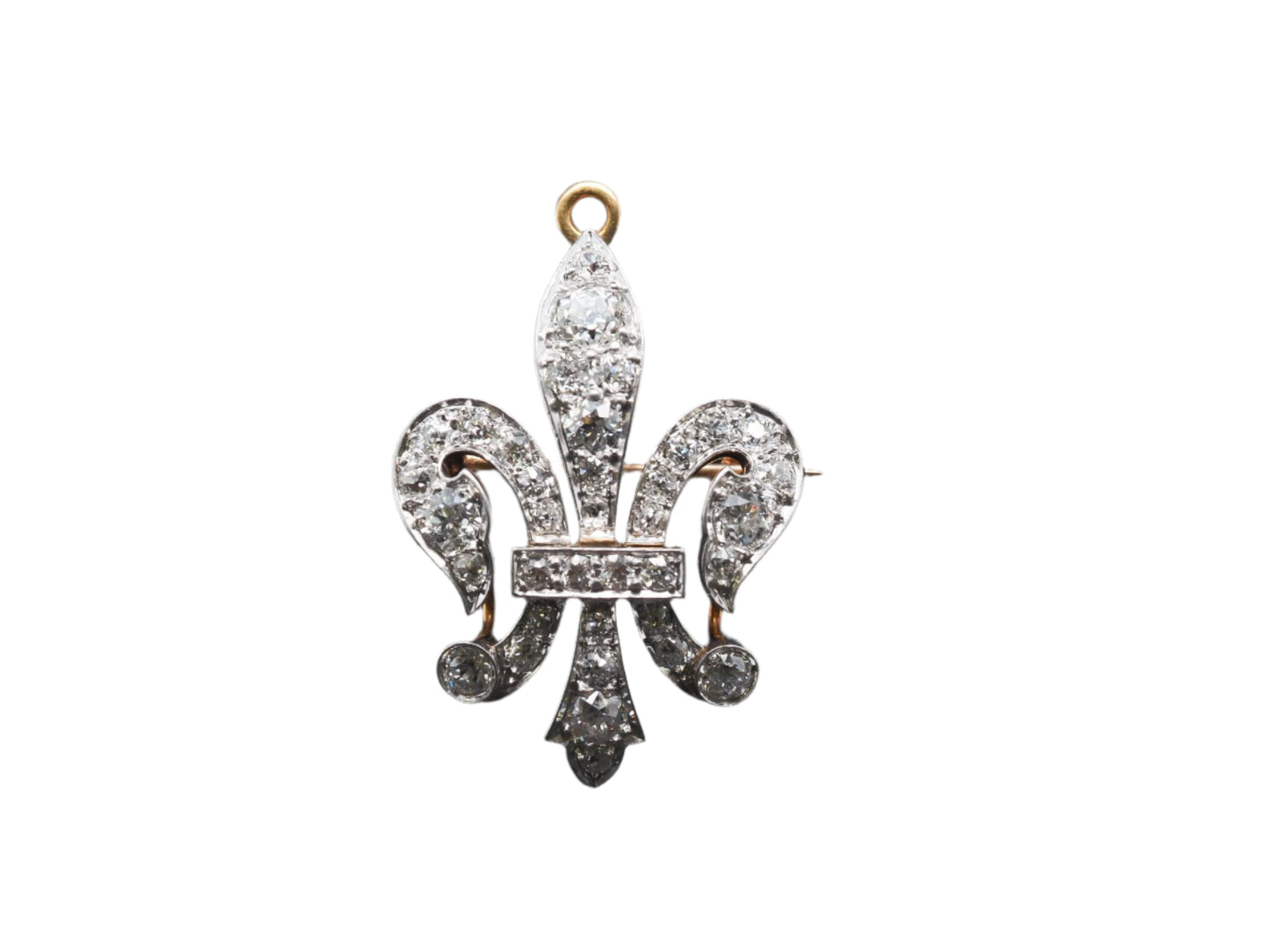 1892 18K Gold and Platinum Fleur-De-Lis Pendant and Brooch, Signed with Date