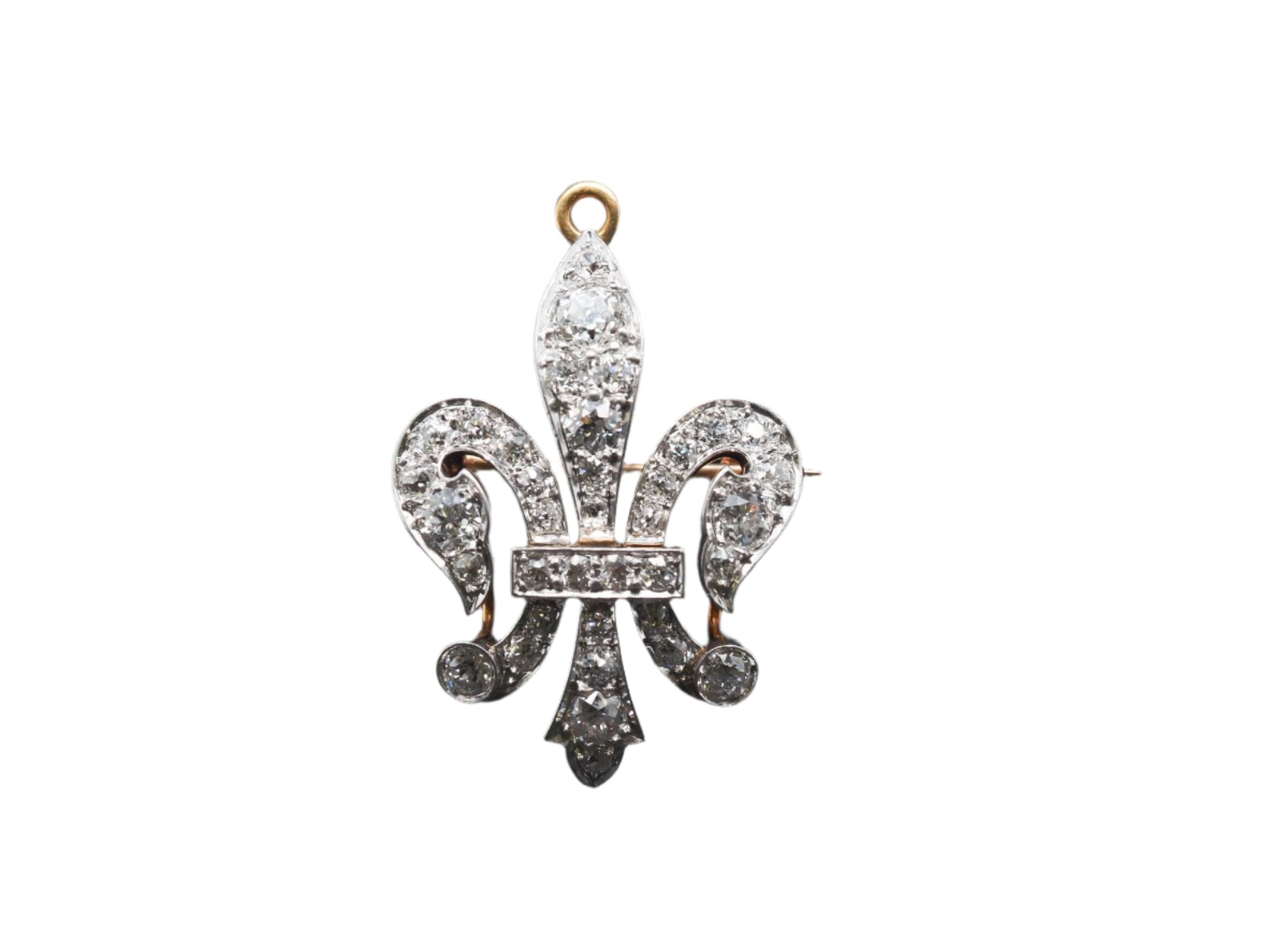 1892 18K Gold and Platinum Fleur-De-Lis Pendant and Brooch, Signed with Date