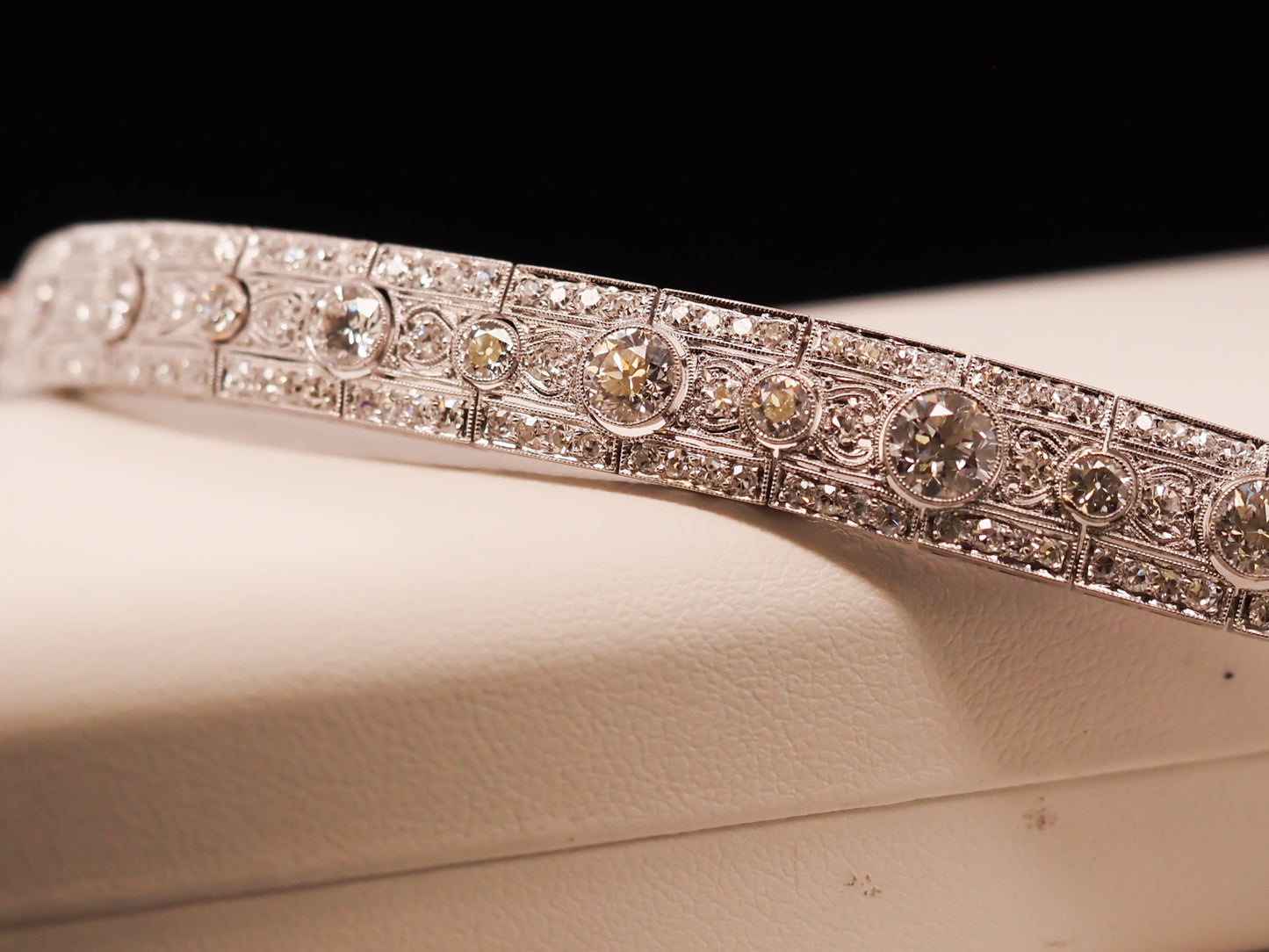 Circa 1920s Platinum Art Deco 10ct Old European Diamond Bracelet