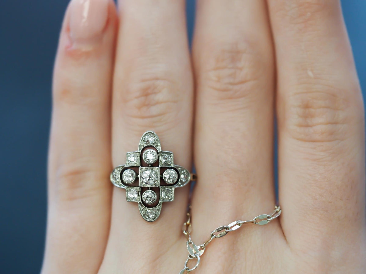 Circa 1920s Art Deco Gold & Platinum Old European Diamond Ring