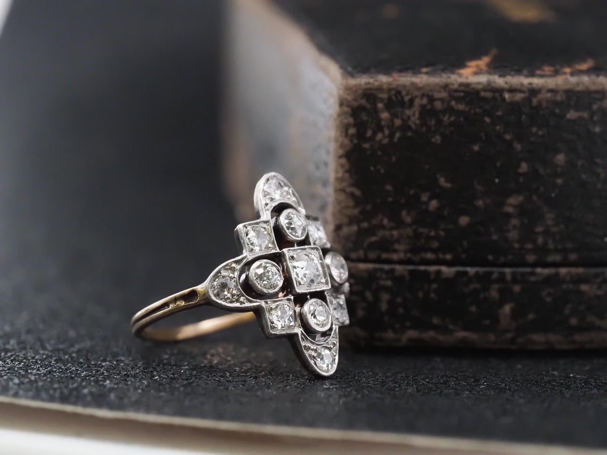 Circa 1920s Art Deco Gold & Platinum Old European Diamond Ring