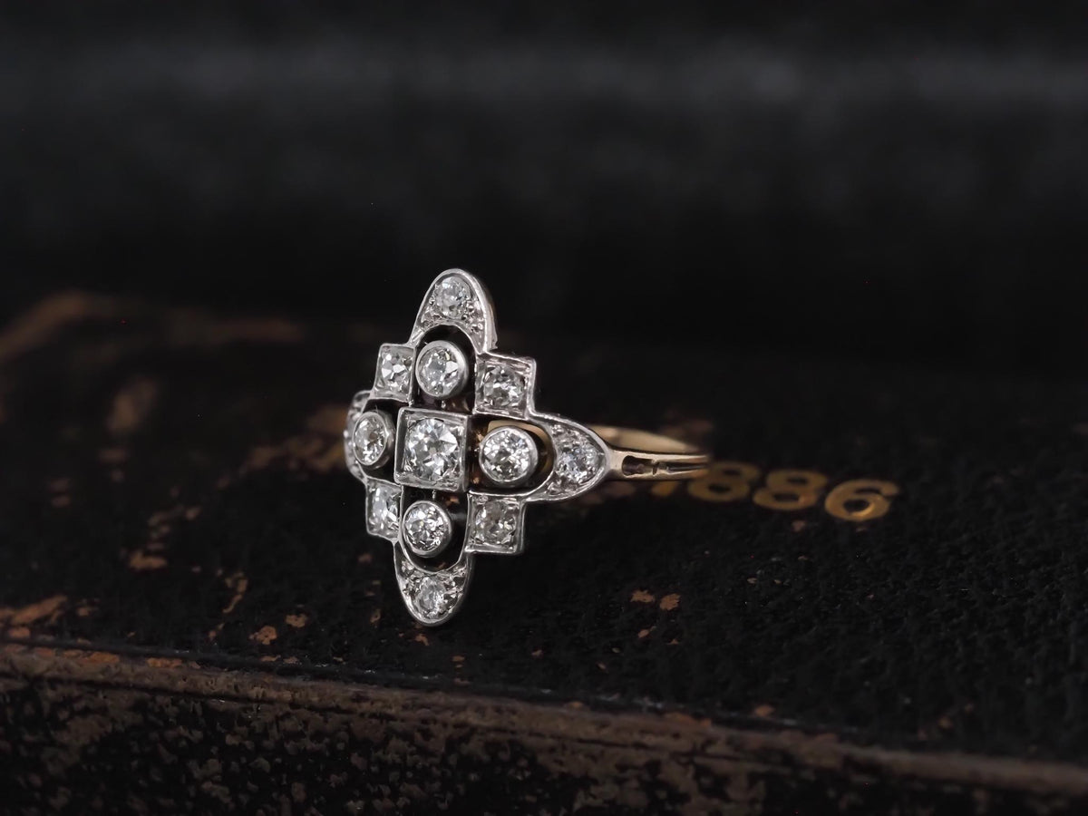 Circa 1920s Art Deco Gold & Platinum Old European Diamond Ring