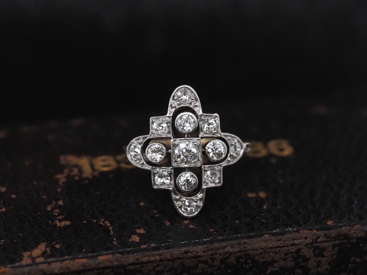 Circa 1920s Art Deco Gold & Platinum Old European Diamond Ring