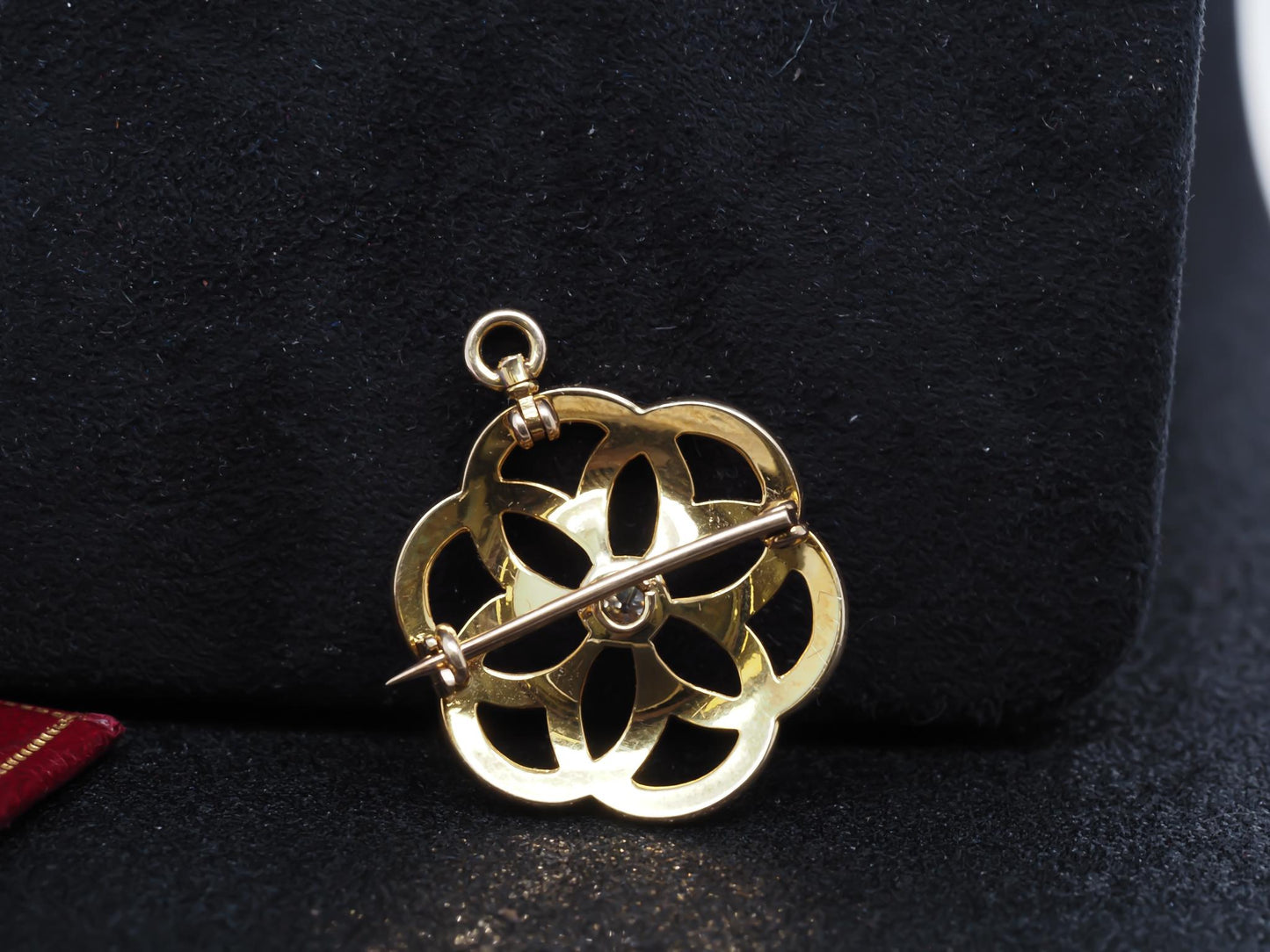 Estate Edwardian 14K Pendant and Brooch with Old Mine Diamond and Pearls - VHK#