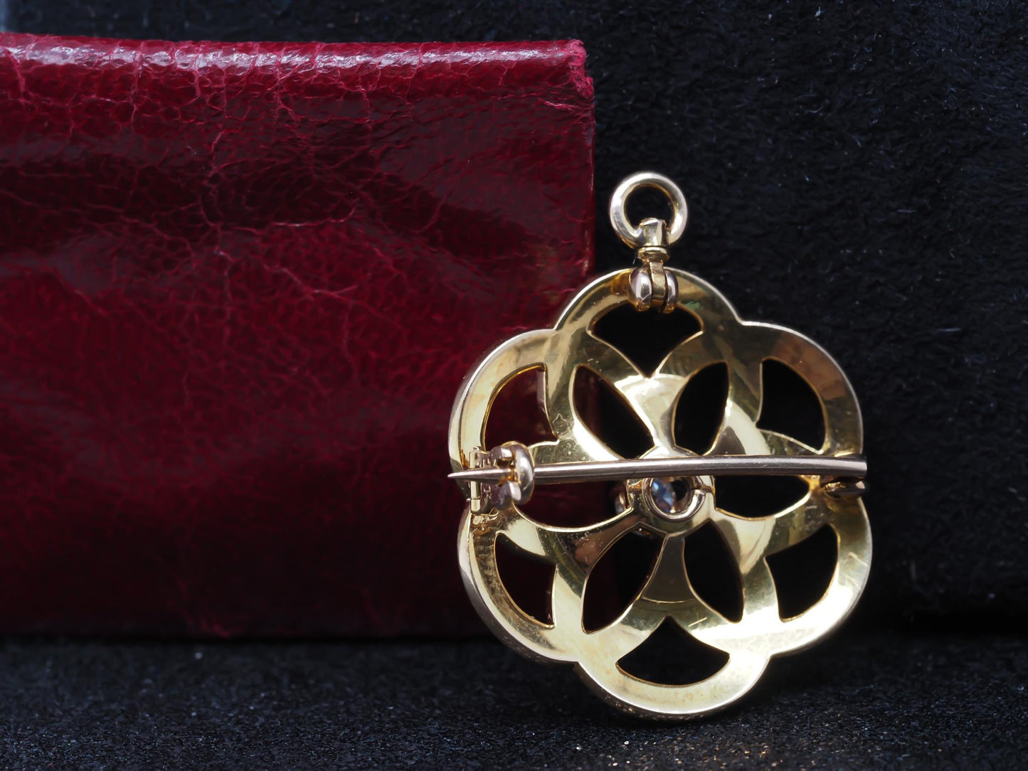 Estate Edwardian 14K Pendant and Brooch with Old Mine Diamond and Pearls - VHK#