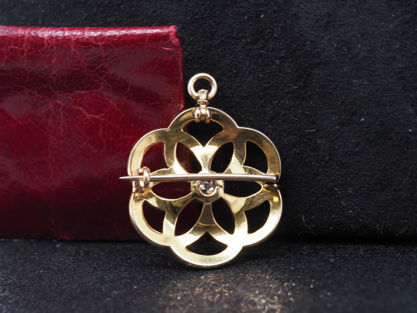 Estate Edwardian 14K Pendant and Brooch with Old Mine Diamond and Pearls - VHK#