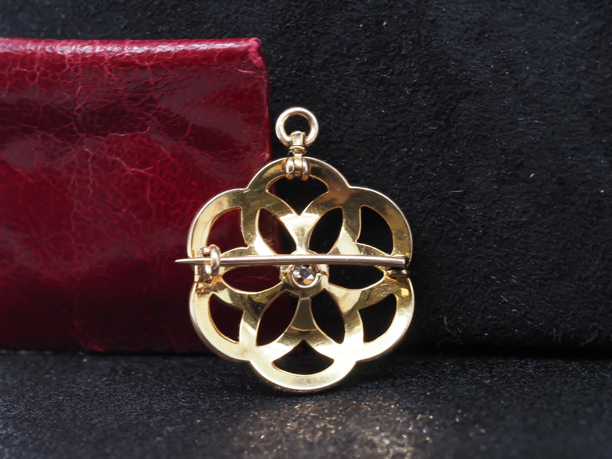 Estate Edwardian 14K Pendant and Brooch with Old Mine Diamond and Pearls - VHK#