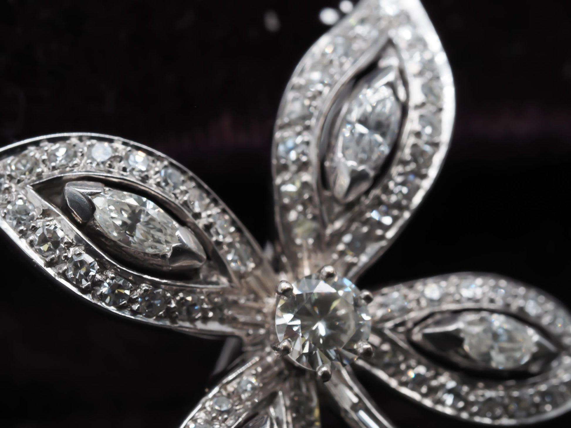 Estate 14K White Gold Flower Brooch with Diamonds