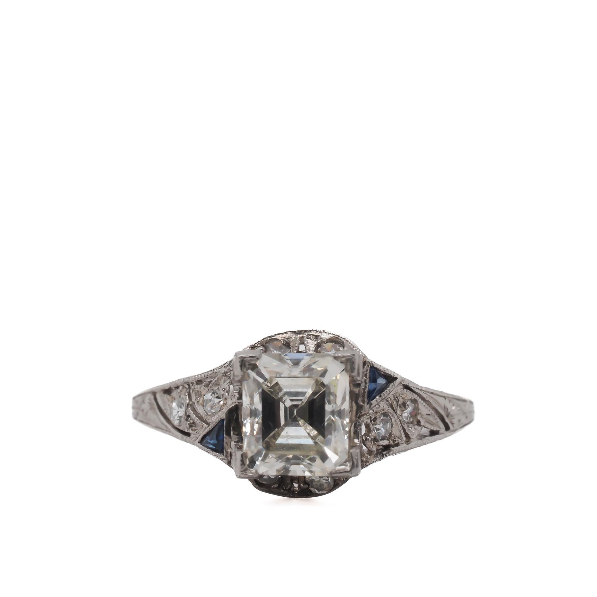 1920s Platinum Art Deco Antique Step Cut Diamond Engagement Ring - VEG#32
