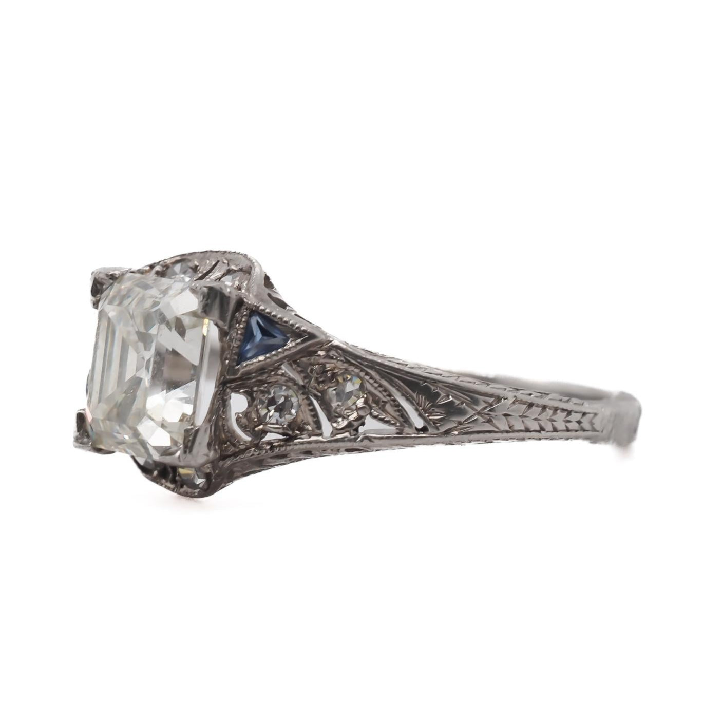 1920s Platinum Art Deco Antique Step Cut Diamond Engagement Ring - VEG#32