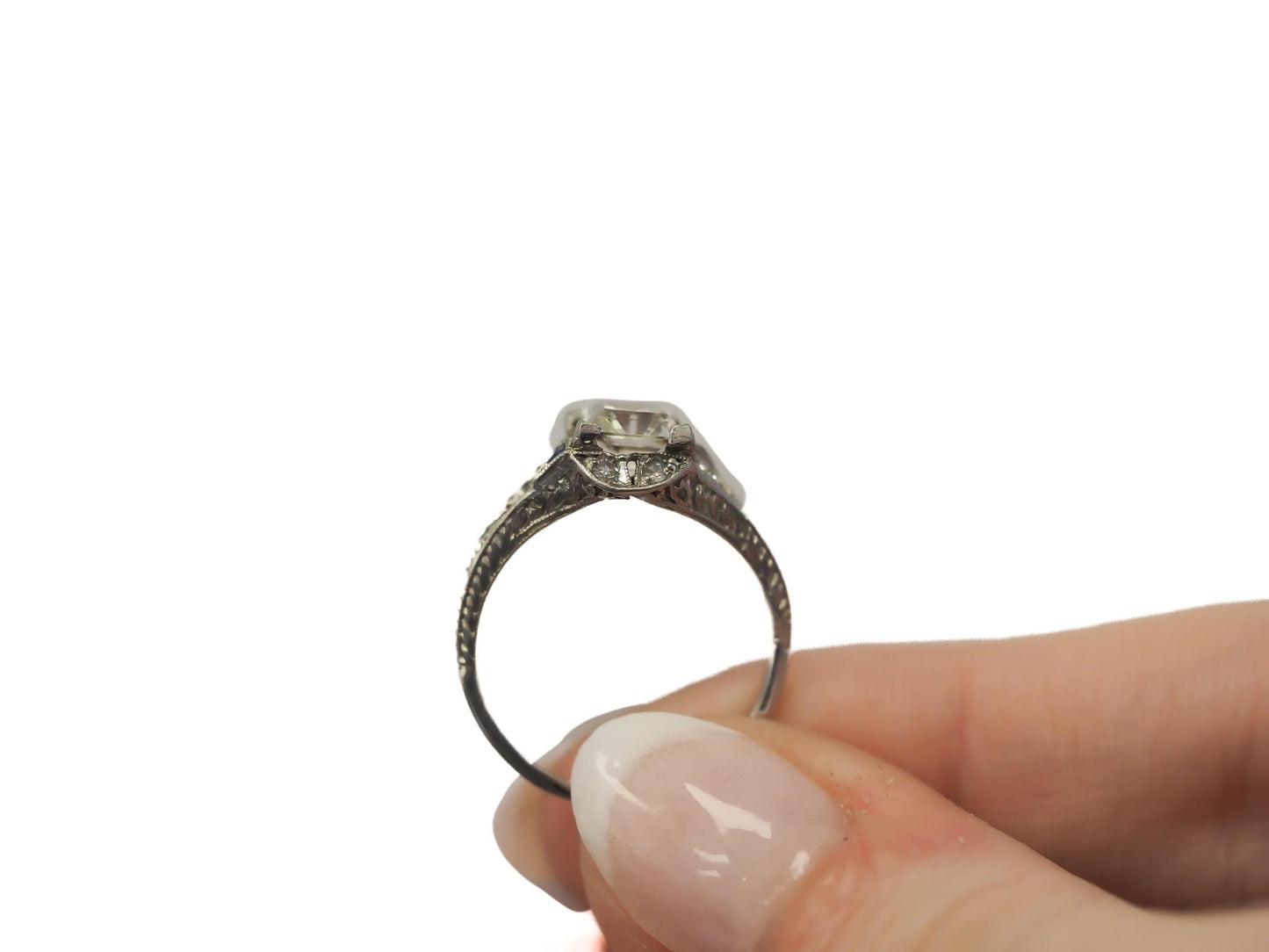 1920s Platinum Art Deco Antique Step Cut Diamond Engagement Ring - VEG#32