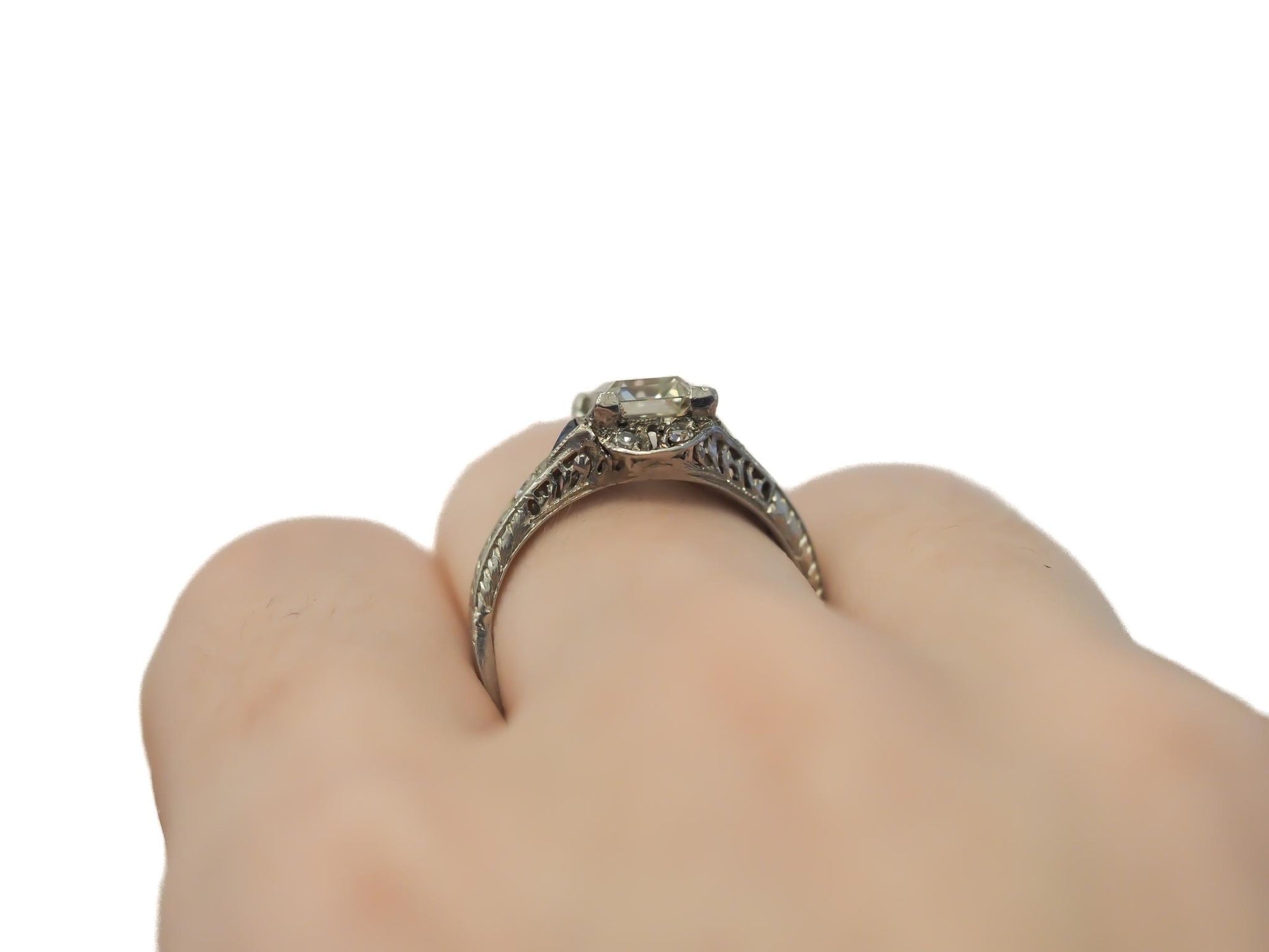 1920s Platinum Art Deco Antique Step Cut Diamond Engagement Ring - VEG#32