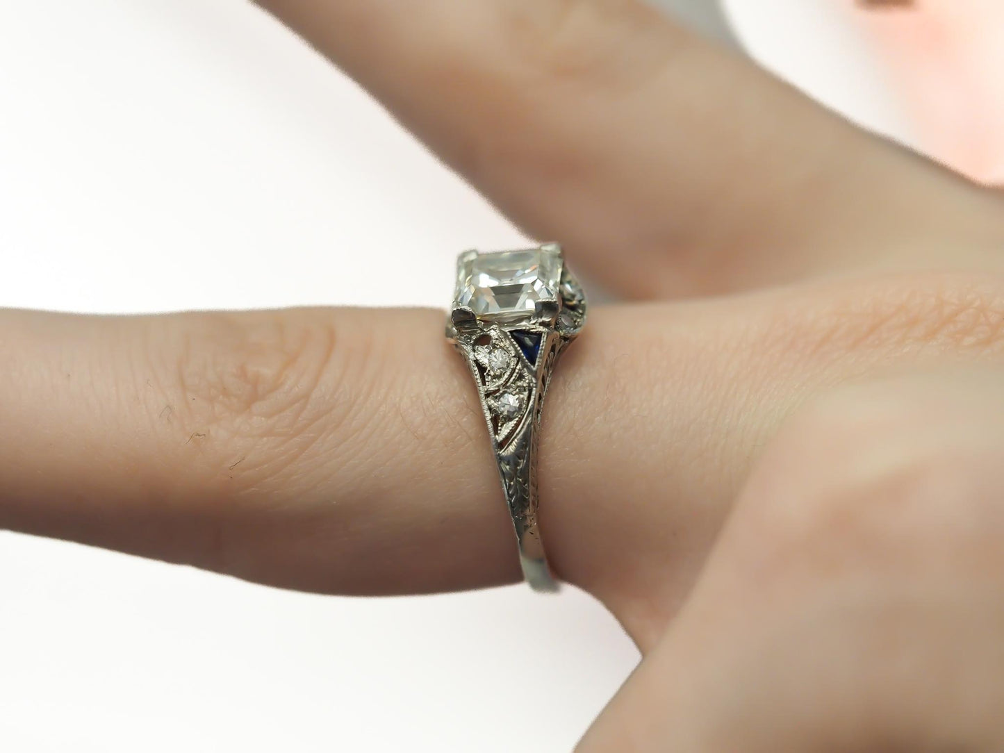 1920s Platinum Art Deco Antique Step Cut Diamond Engagement Ring - VEG#32