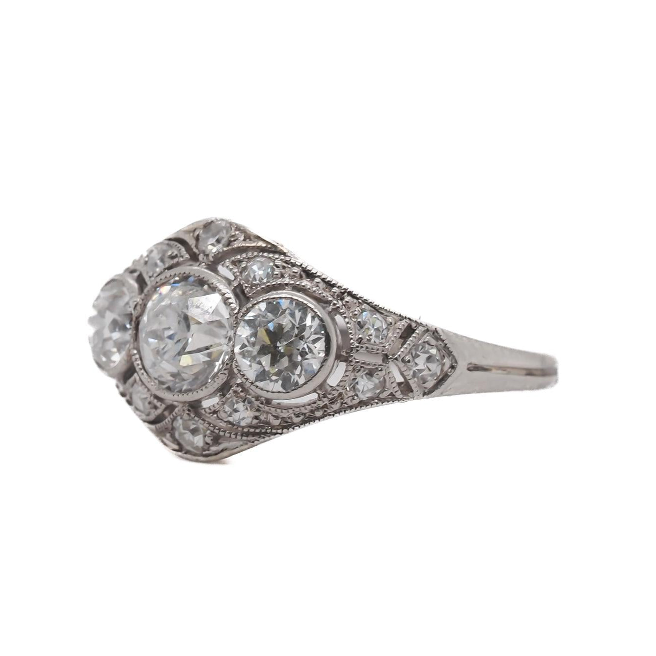 1920s Platinum 3 Stone Old European Diamond Engagement Ring - VEG#26b