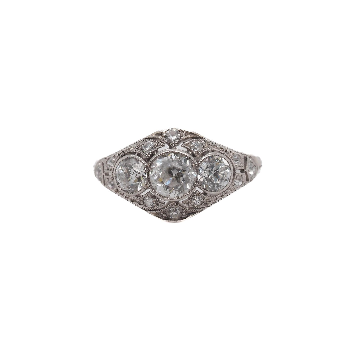 1920s Platinum 3 Stone Old European Diamond Engagement Ring - VEG#26b