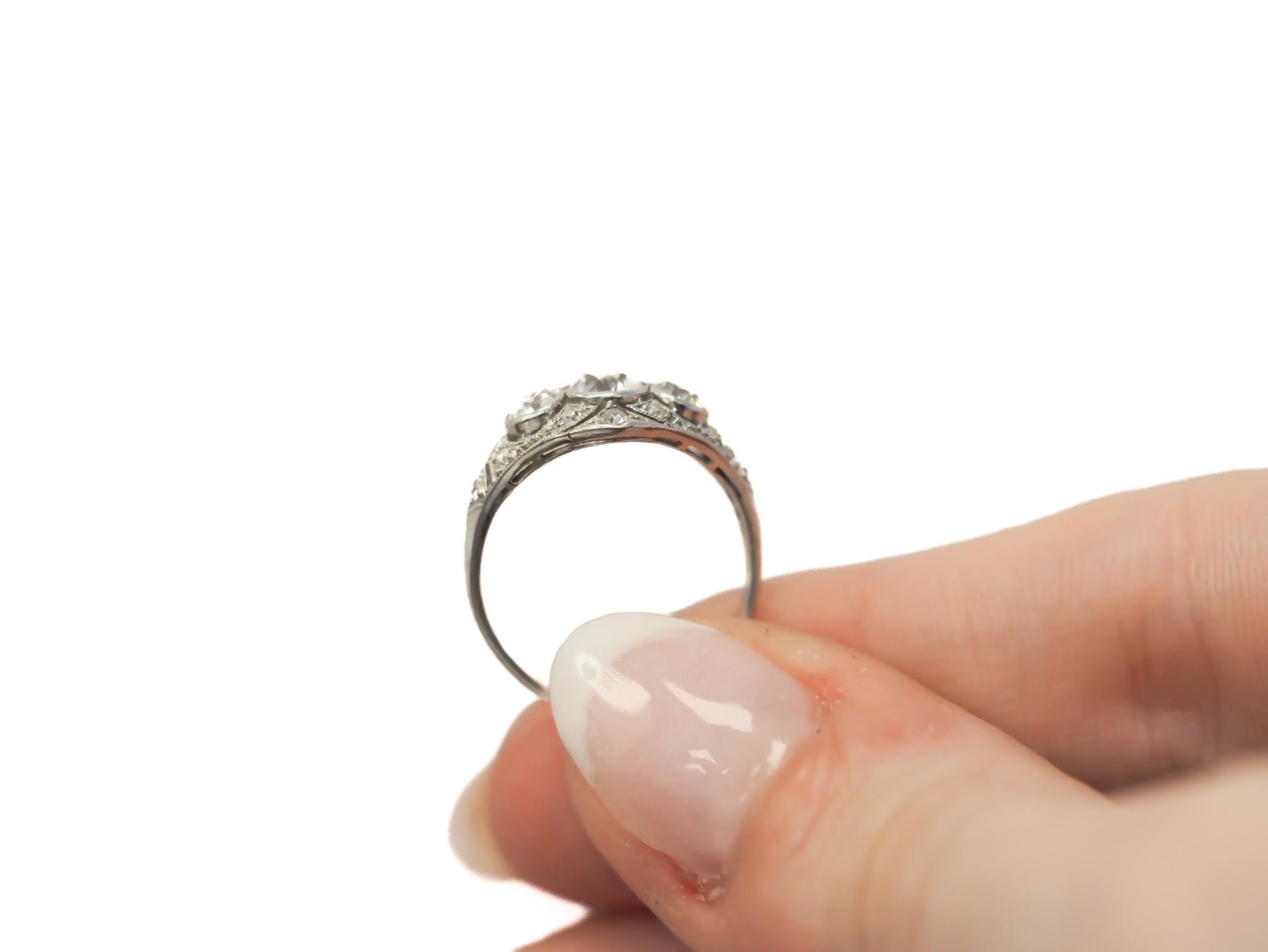 1920s Platinum 3 Stone Old European Diamond Engagement Ring - VEG#26b