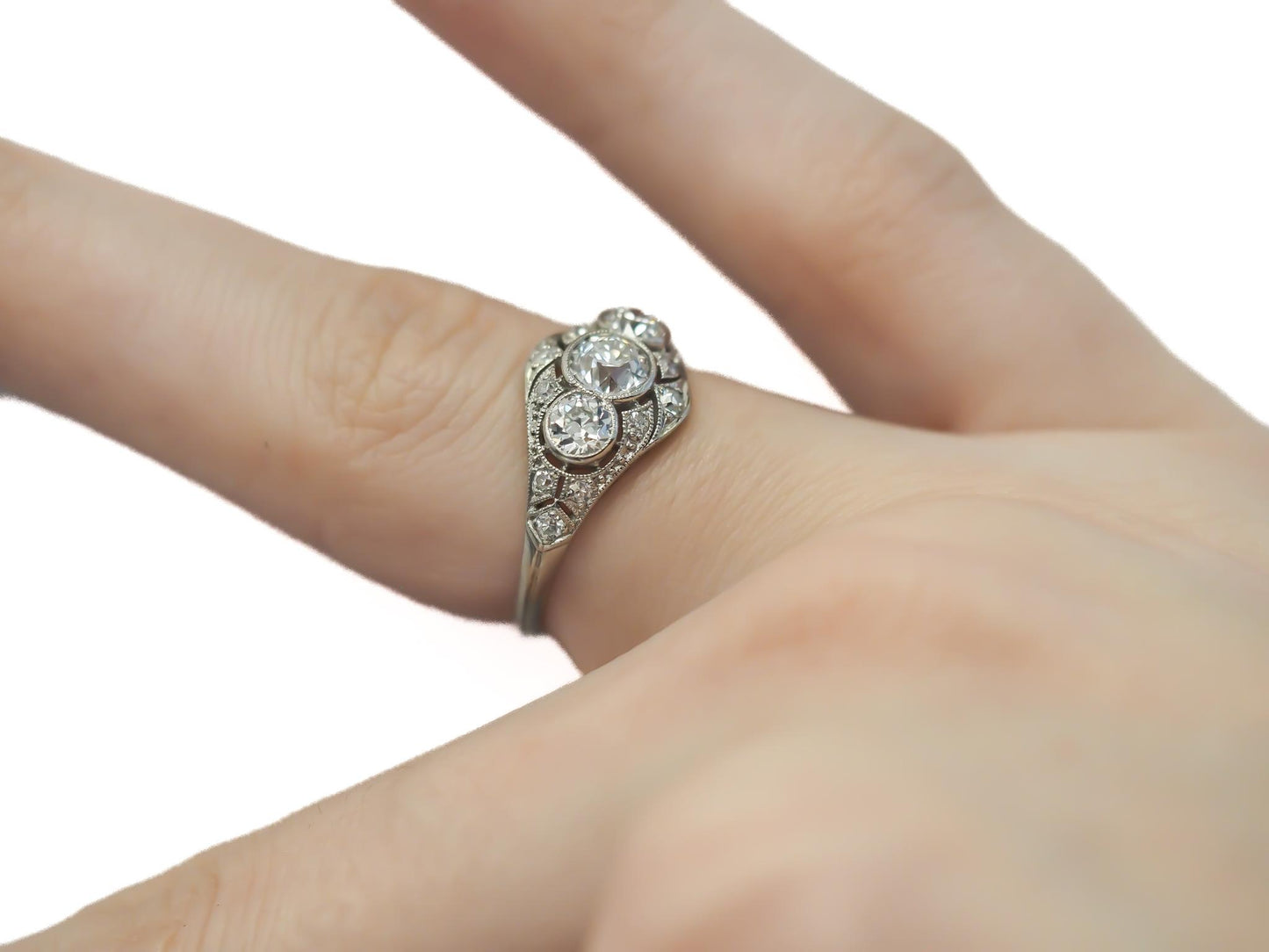 1920s Platinum 3 Stone Old European Diamond Engagement Ring - VEG#26b