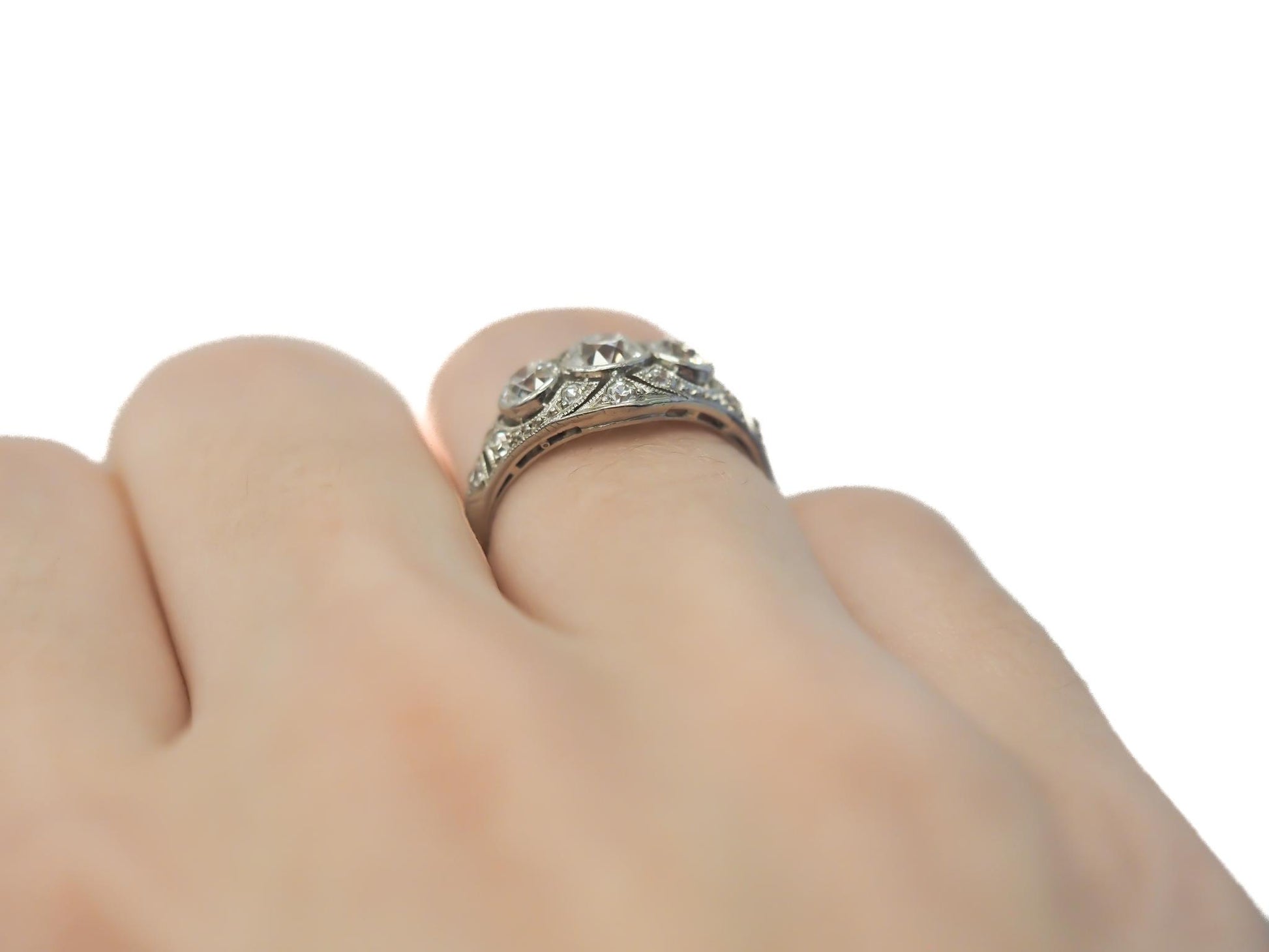 1920s Platinum 3 Stone Old European Diamond Engagement Ring - VEG#26b