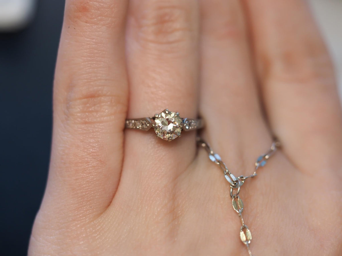 Estate 18K White Gold .80ct Old European Diamond Engagement Ring - VHK#268a