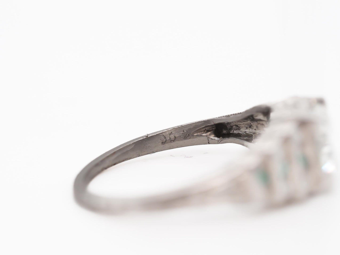 1920s Art Deco GIA 1.04ct Old European Diamond and Emerald Engagement Ring -