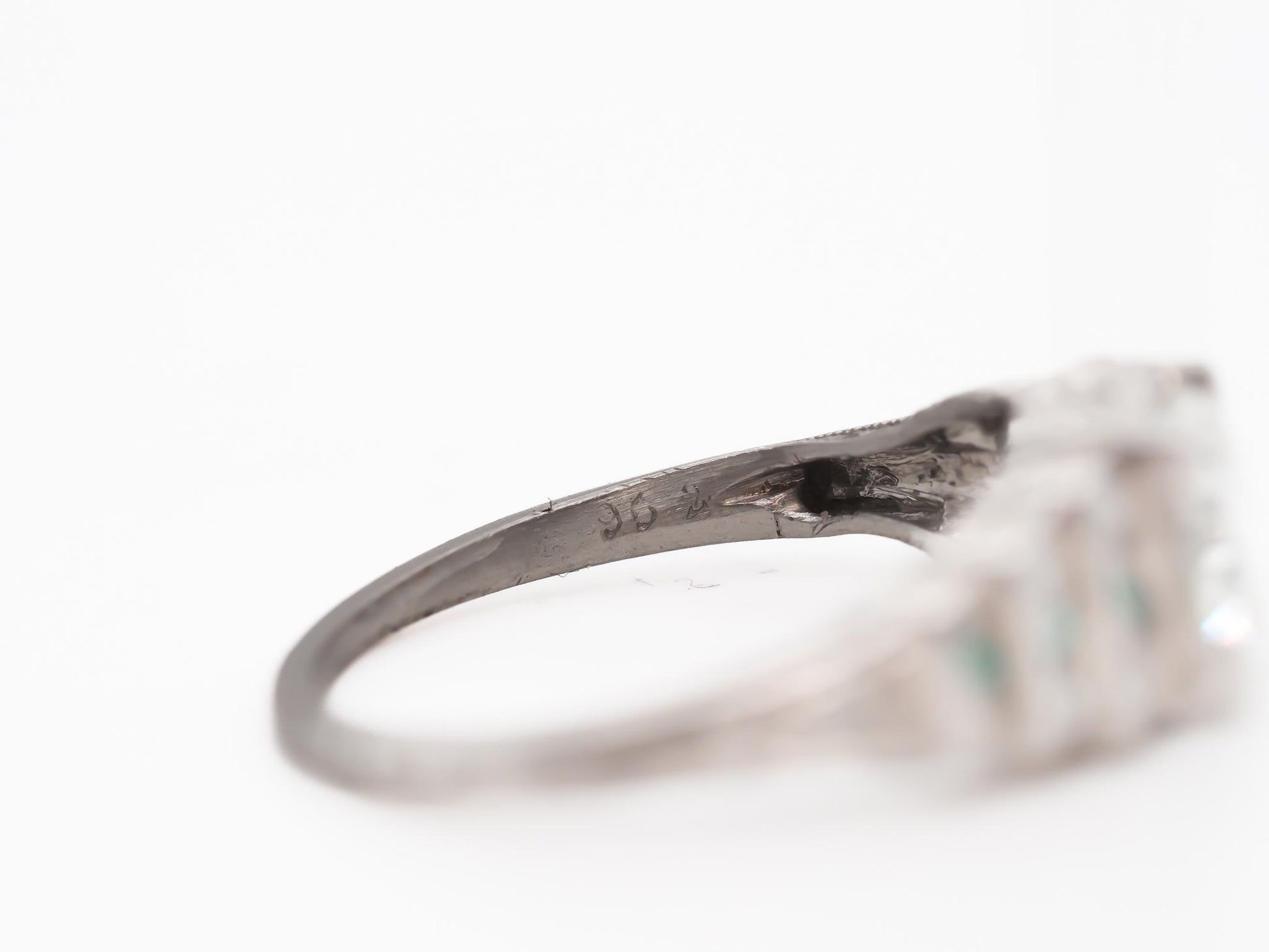 1920s Art Deco GIA 1.04ct Old European Diamond and Emerald Engagement Ring -