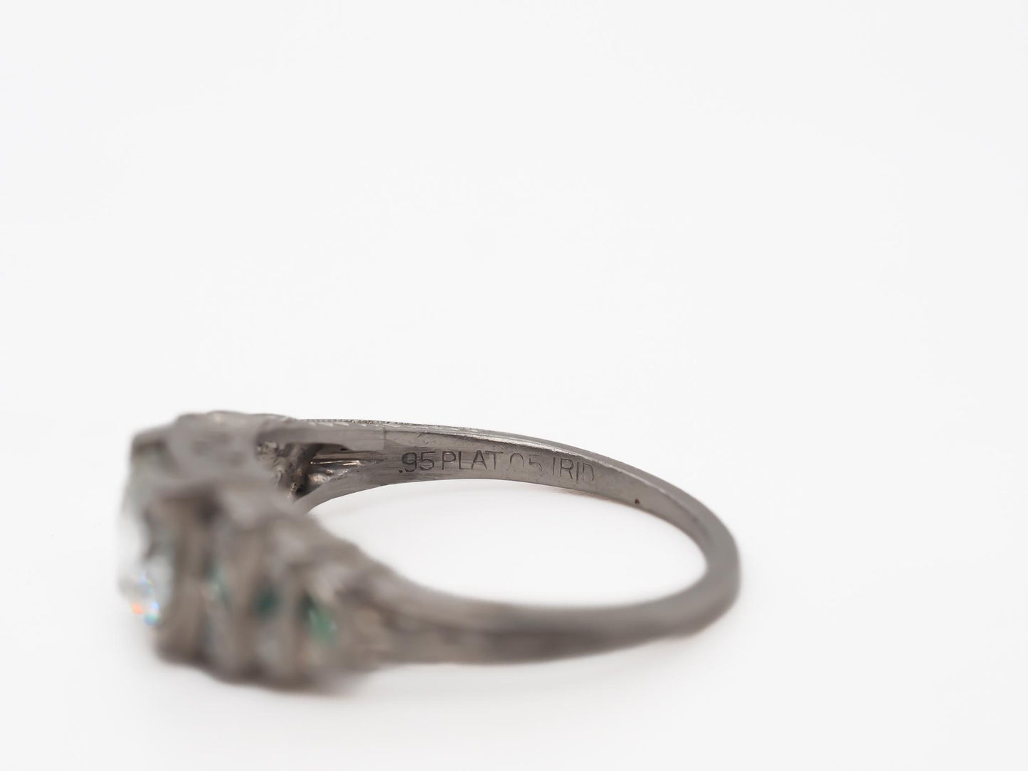 1920s Art Deco GIA 1.04ct Old European Diamond and Emerald Engagement Ring -