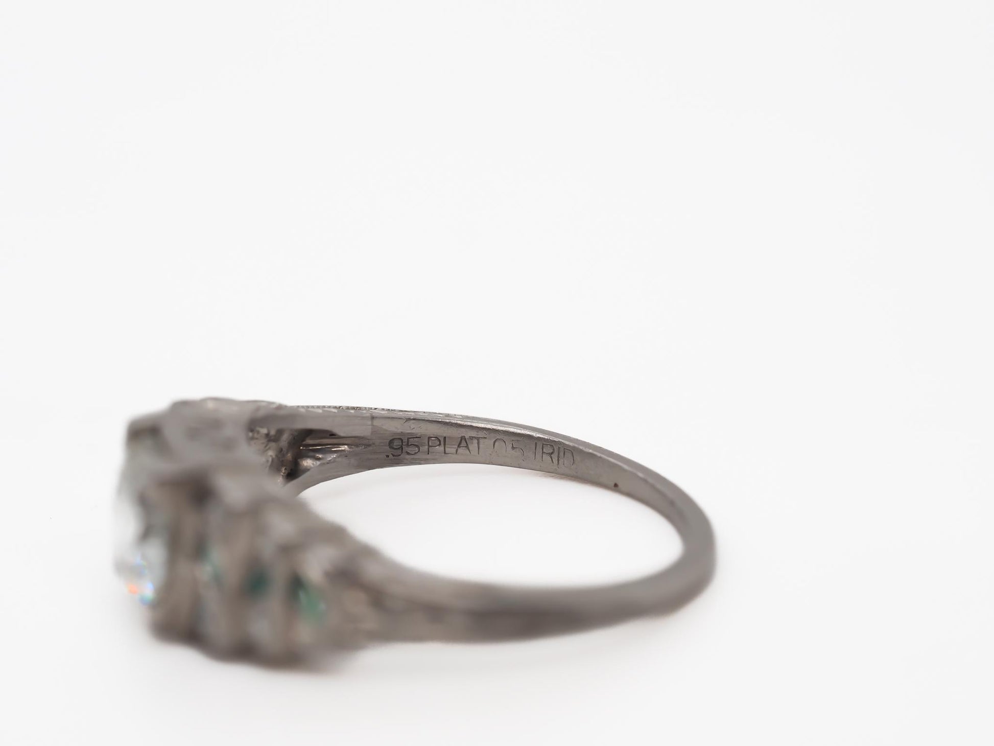 1920s Art Deco GIA 1.04ct Old European Diamond and Emerald Engagement Ring -