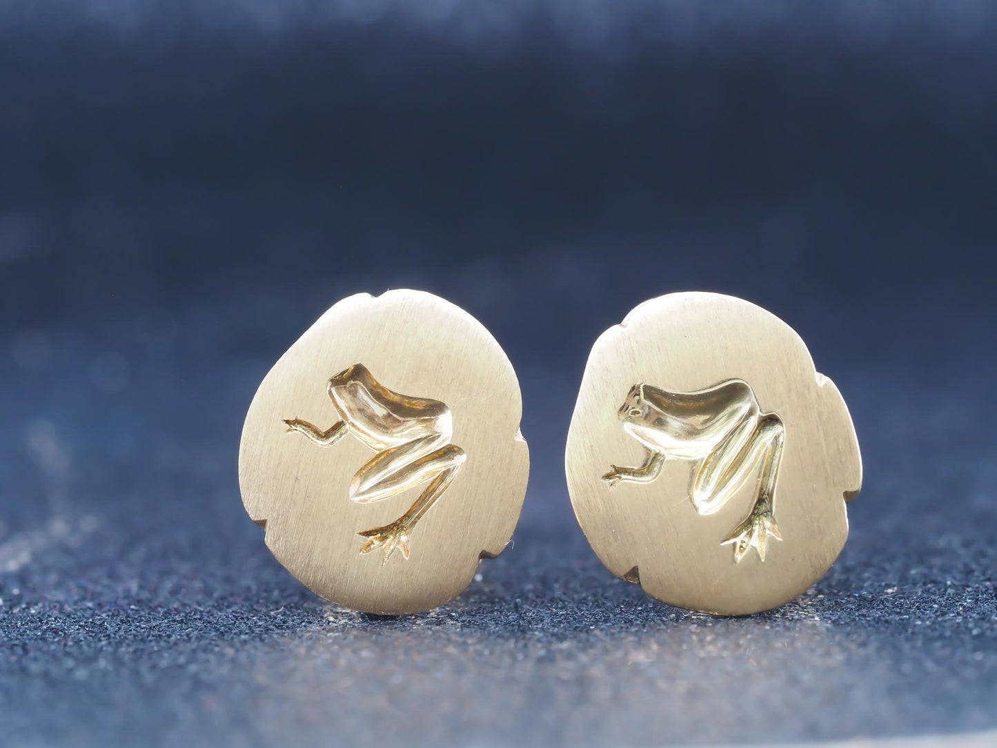 Estate Tiffany & Co. 18K Yellow Gold Frog on Lilly Pad Earrings - VHK#987