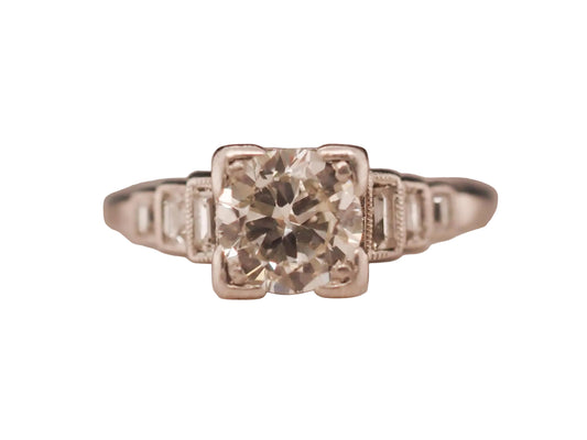 1931 Engraved Date Platinum Art Deco 1.00ct Old European Diamond Engagement Ring