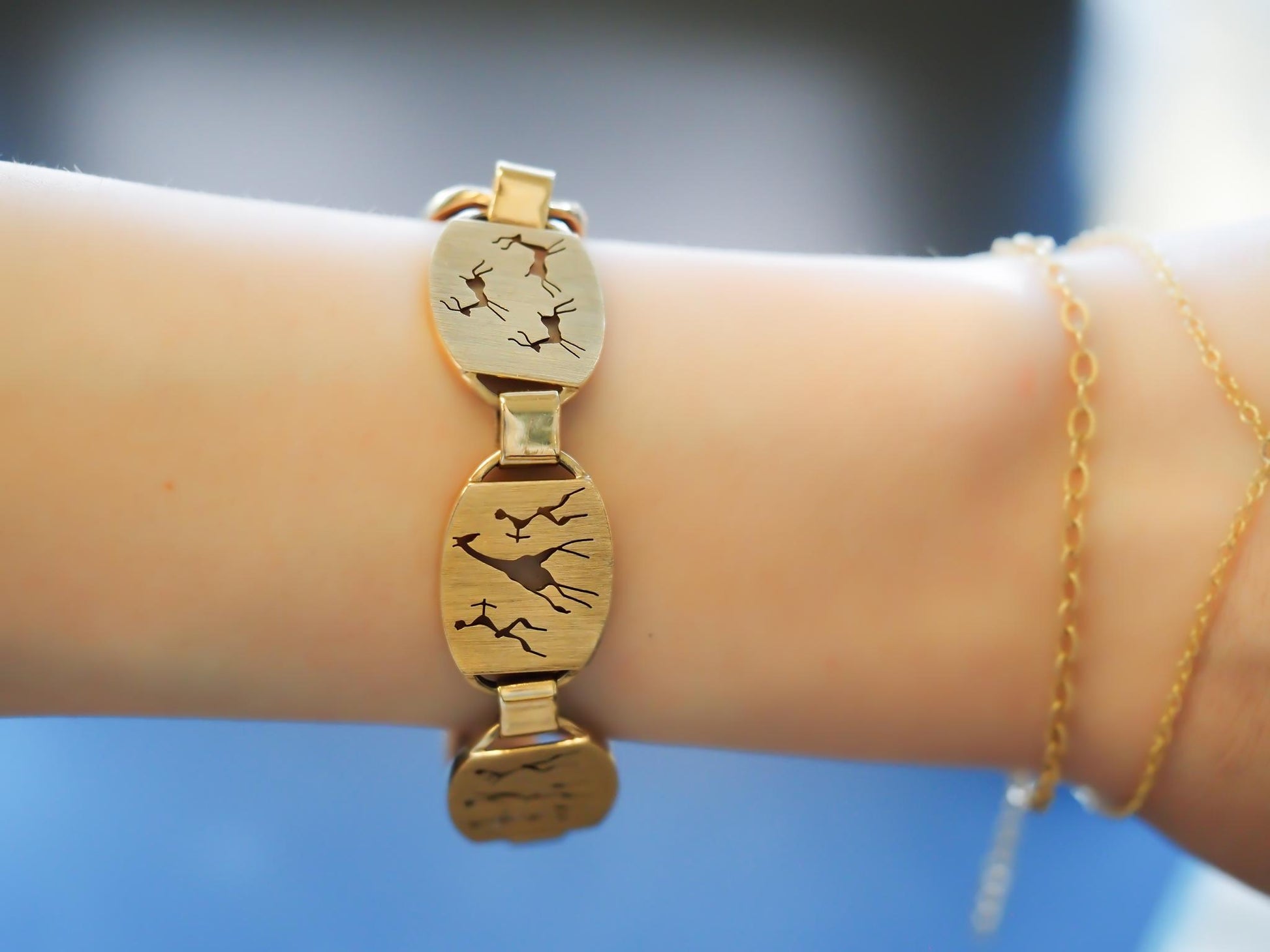 Estate South Africa 9kt Yellow Gold Tribal Art Bracelet - VHK#964