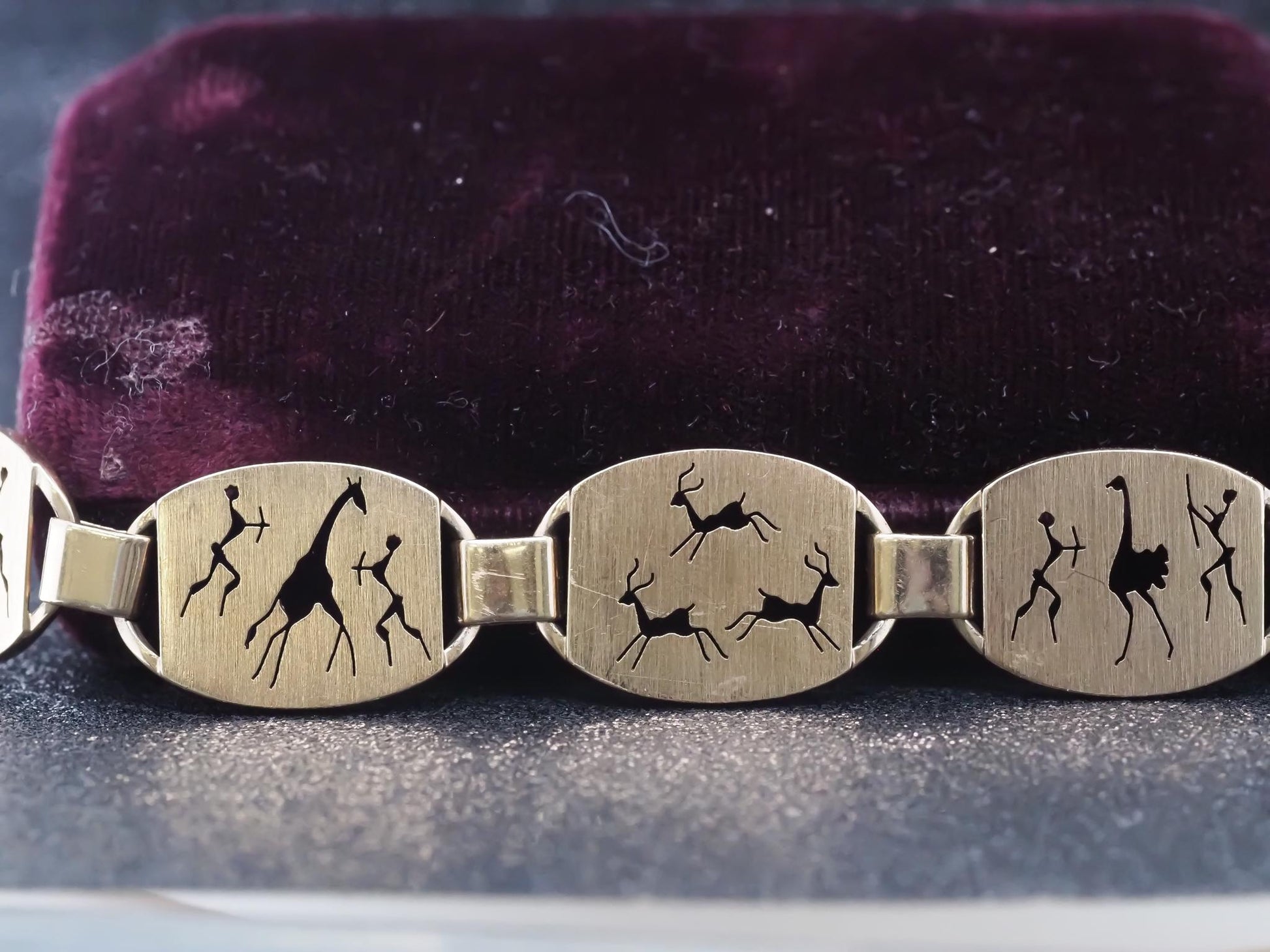 Estate South Africa 9kt Yellow Gold Tribal Art Bracelet - VHK#964