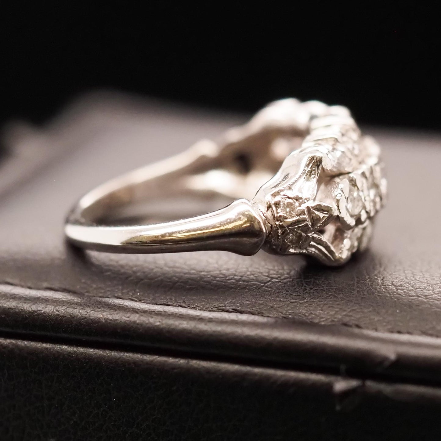 Circa 1940s Platinum Diamond Three Row Wedding Band - VHK#621