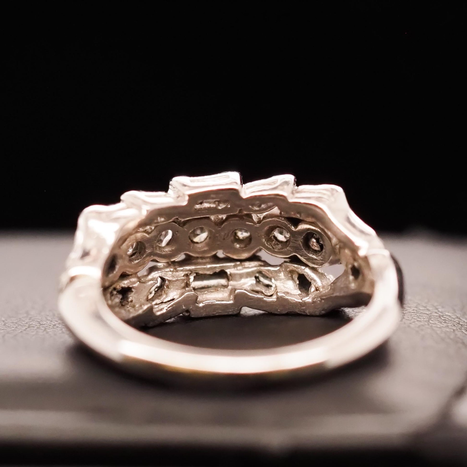 Circa 1940s Platinum Diamond Three Row Wedding Band - VHK#621