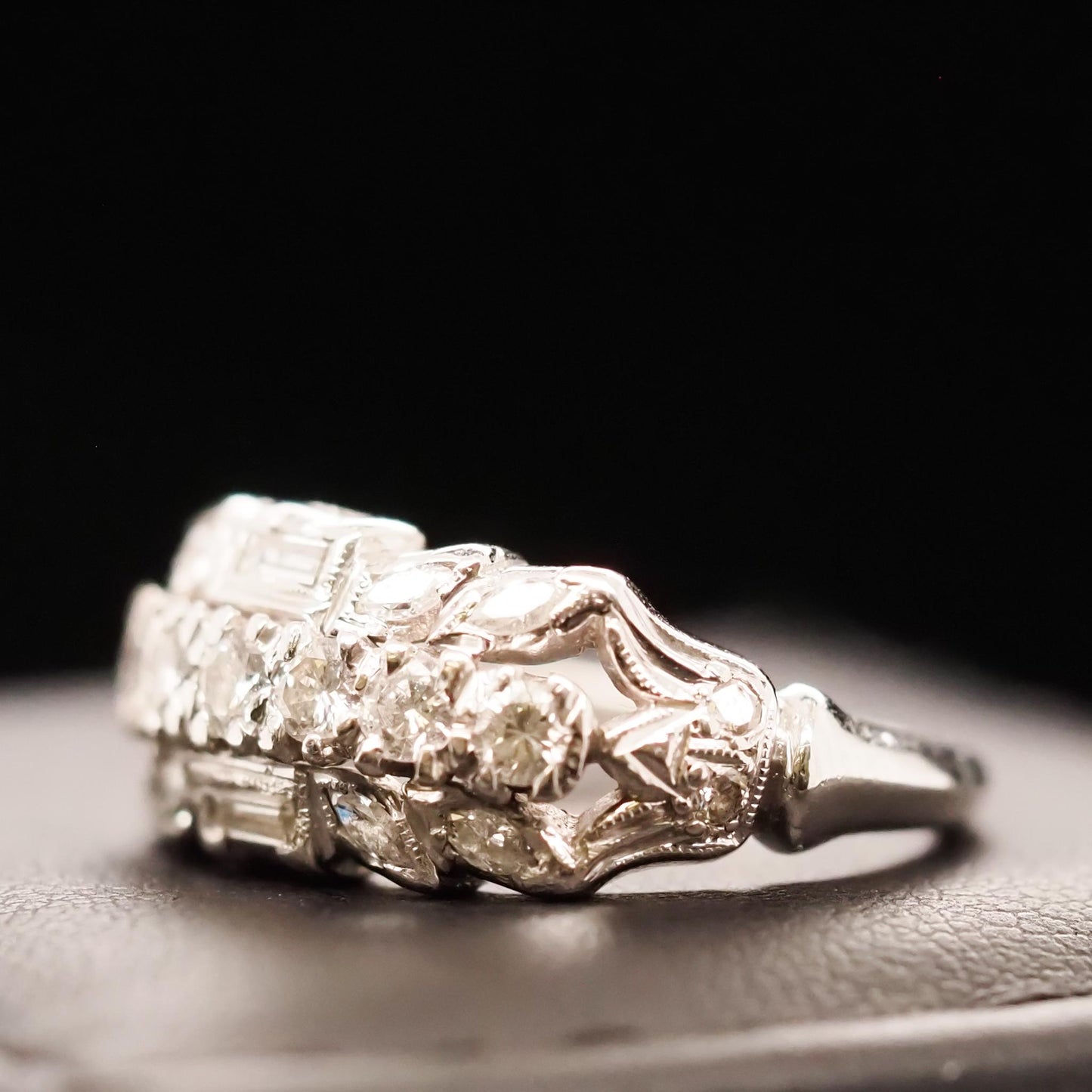 Circa 1940s Platinum Diamond Three Row Wedding Band - VHK#621