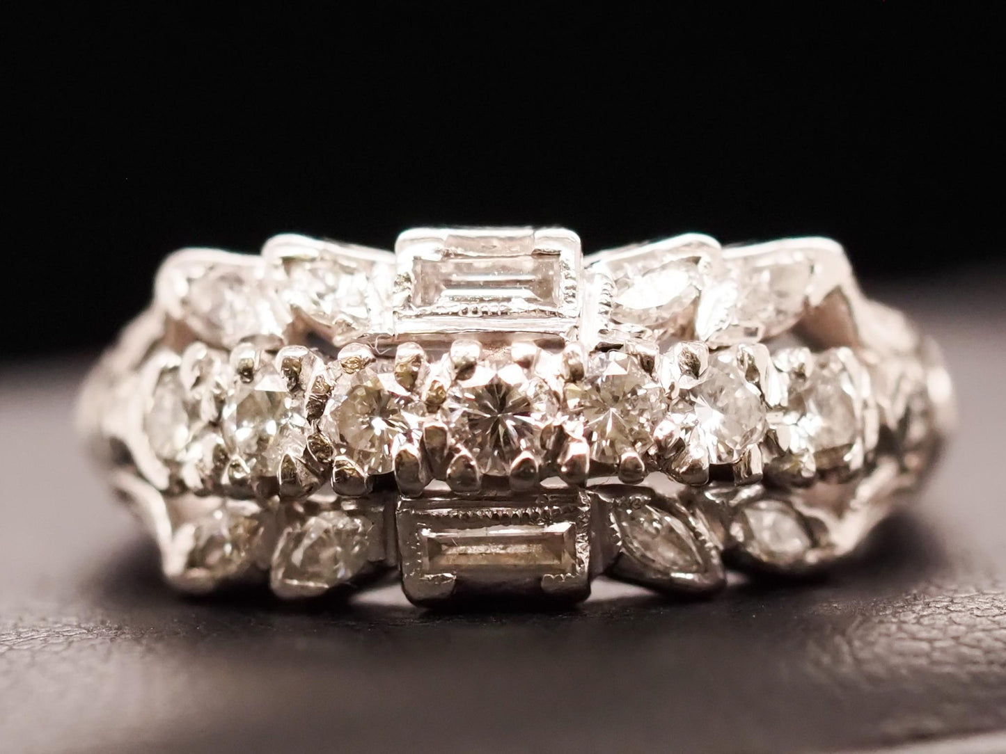 Circa 1940s Platinum Diamond Three Row Wedding Band - VHK#621
