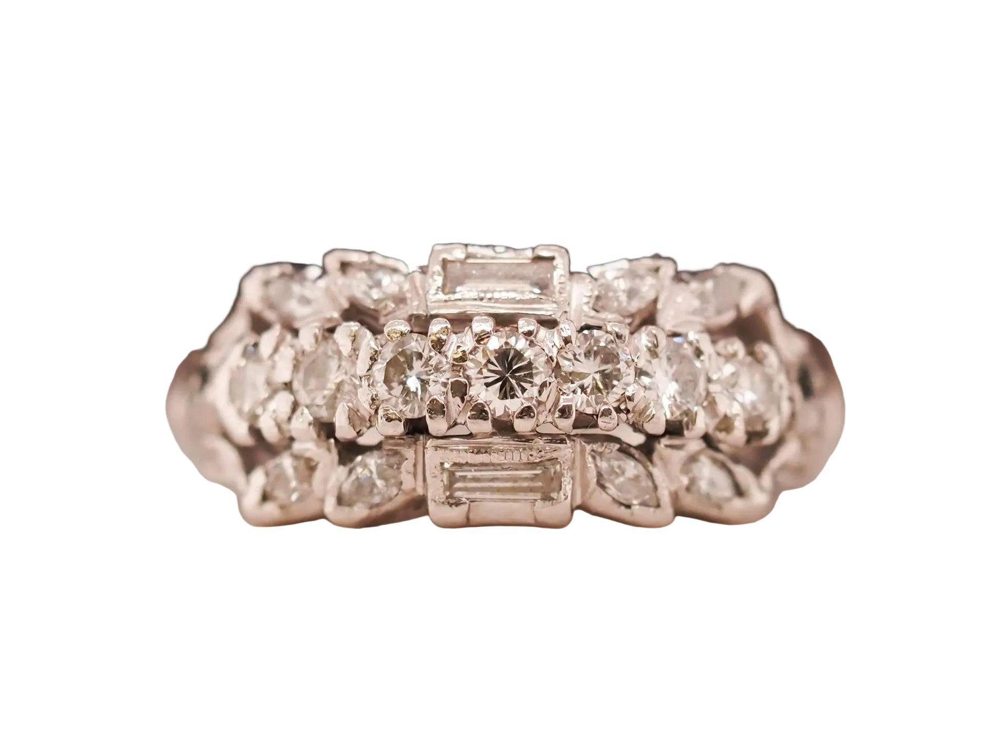 Circa 1940s Platinum Diamond Three Row Wedding Band - VHK#621