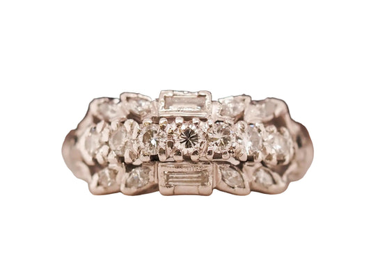 Circa 1940s Platinum Diamond Three Row Wedding Band - VHK#621
