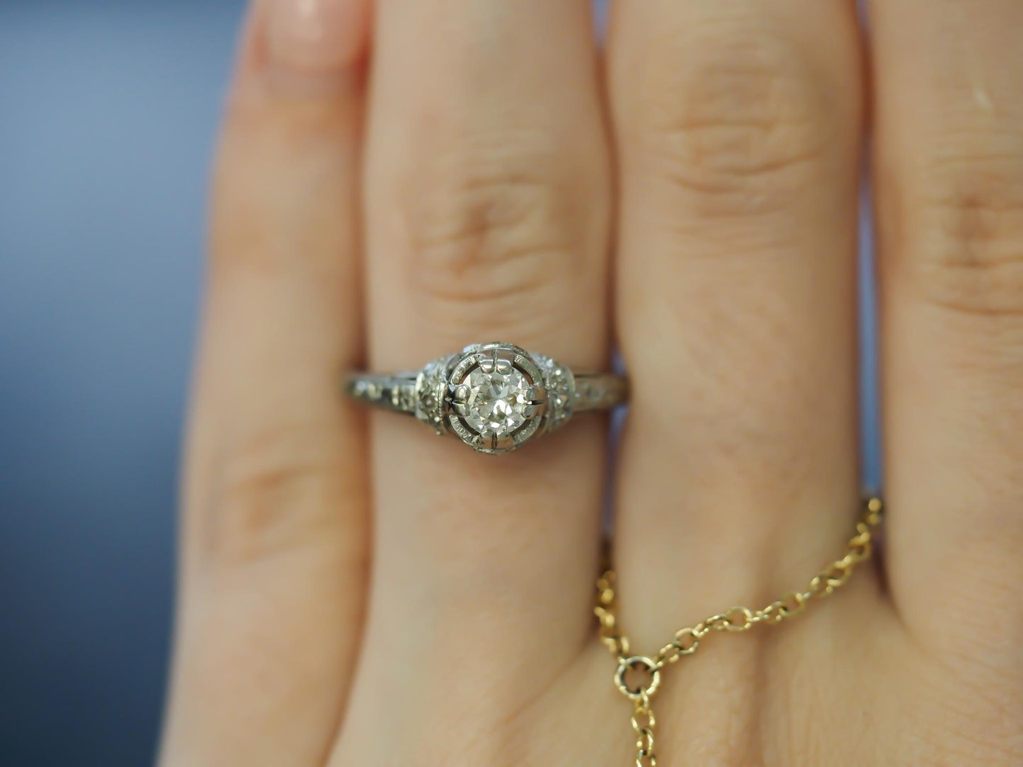 Art Deco Platinum Old European Diamond Engagement Ring - VHK#313a
