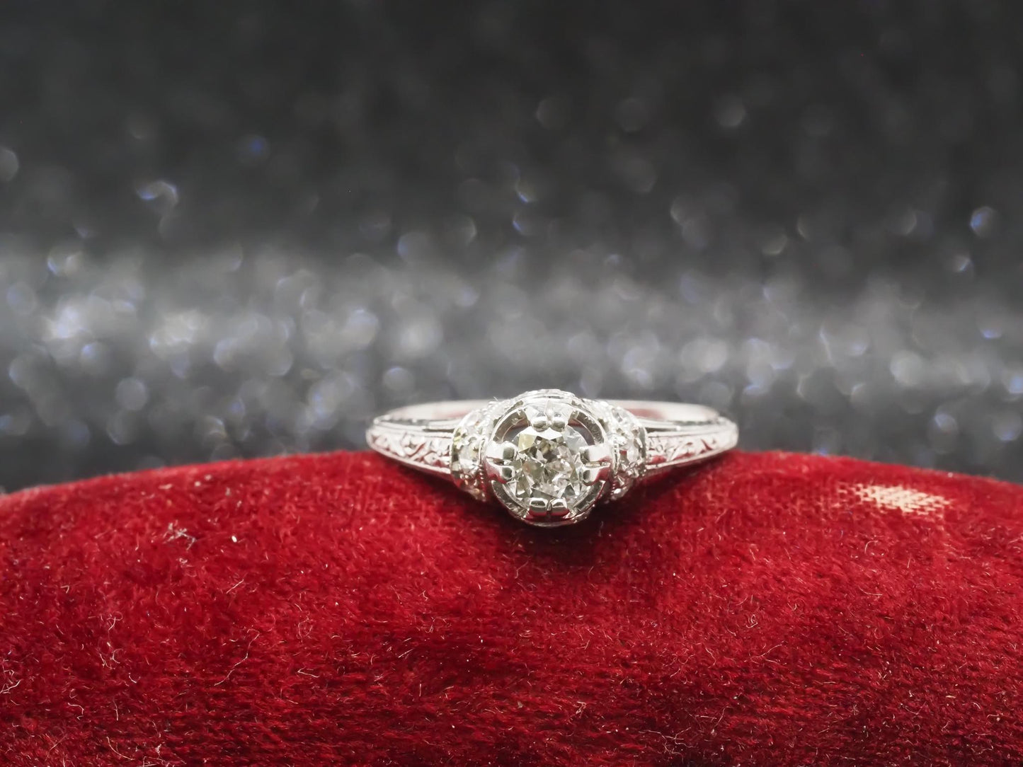 Art Deco Platinum Old European Diamond Engagement Ring - VHK#313a