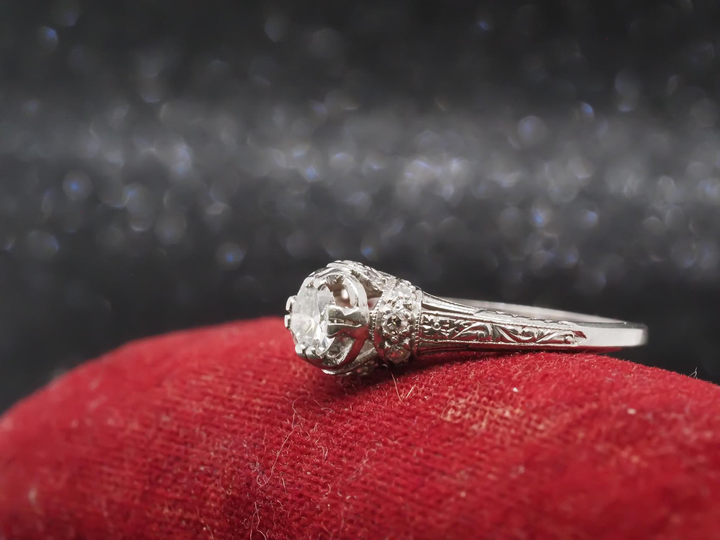 Art Deco Platinum Old European Diamond Engagement Ring - VHK#313a
