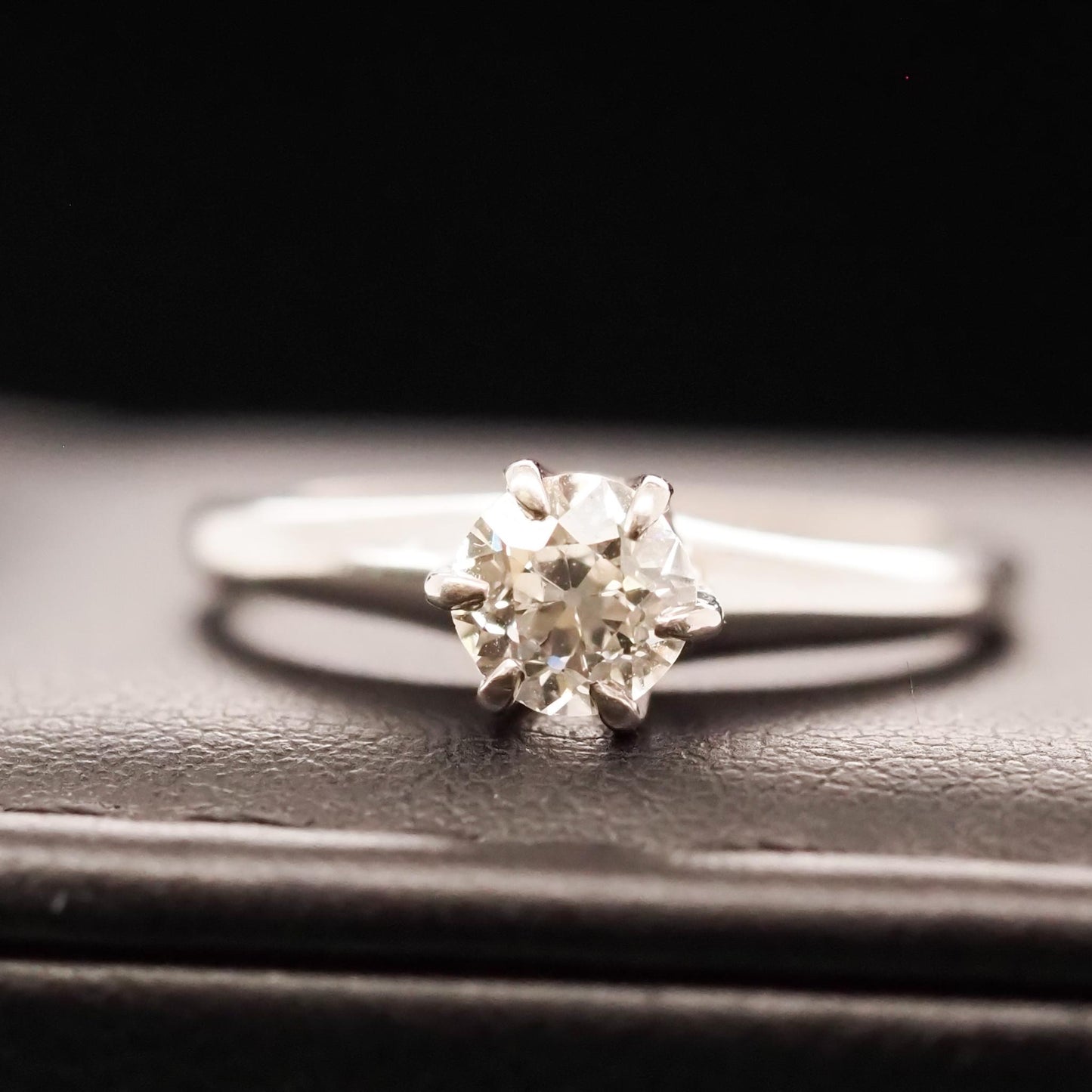 1946 Engraved Platinum Art Deco .65ct Old European Brilliant Engagement Ring -