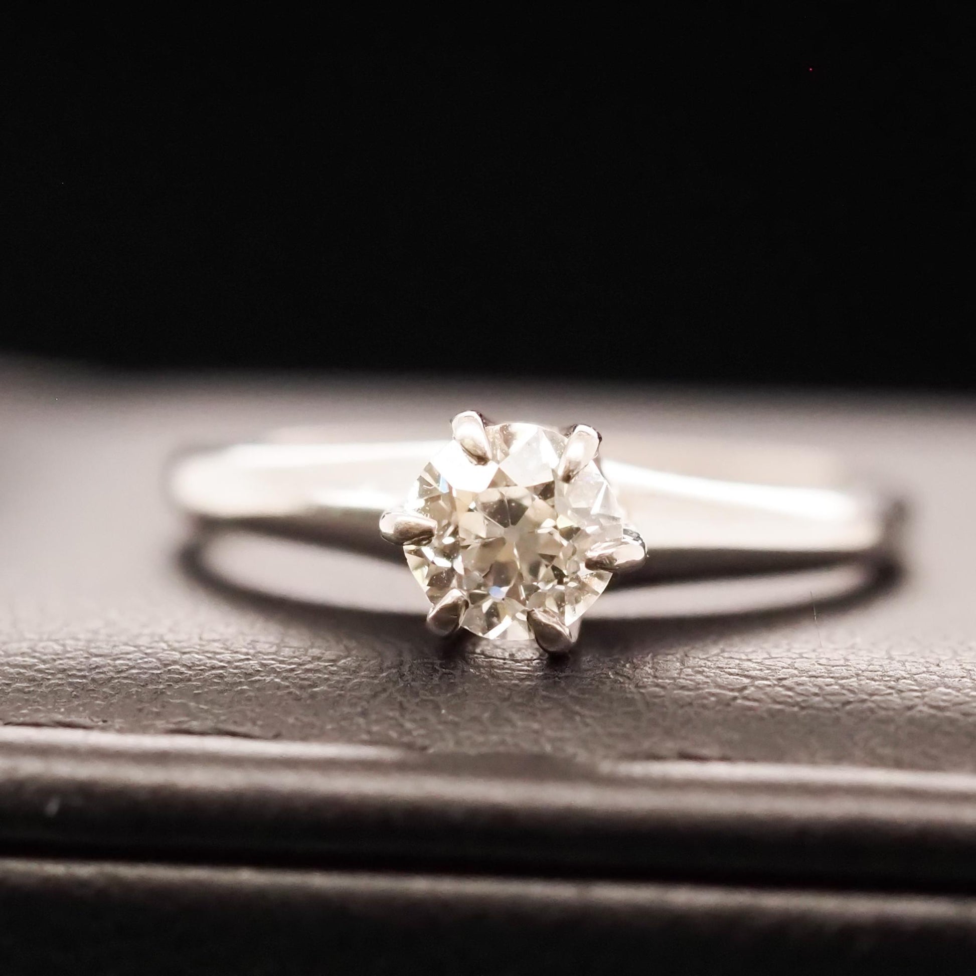 1946 Engraved Platinum Art Deco .65ct Old European Brilliant Engagement Ring -