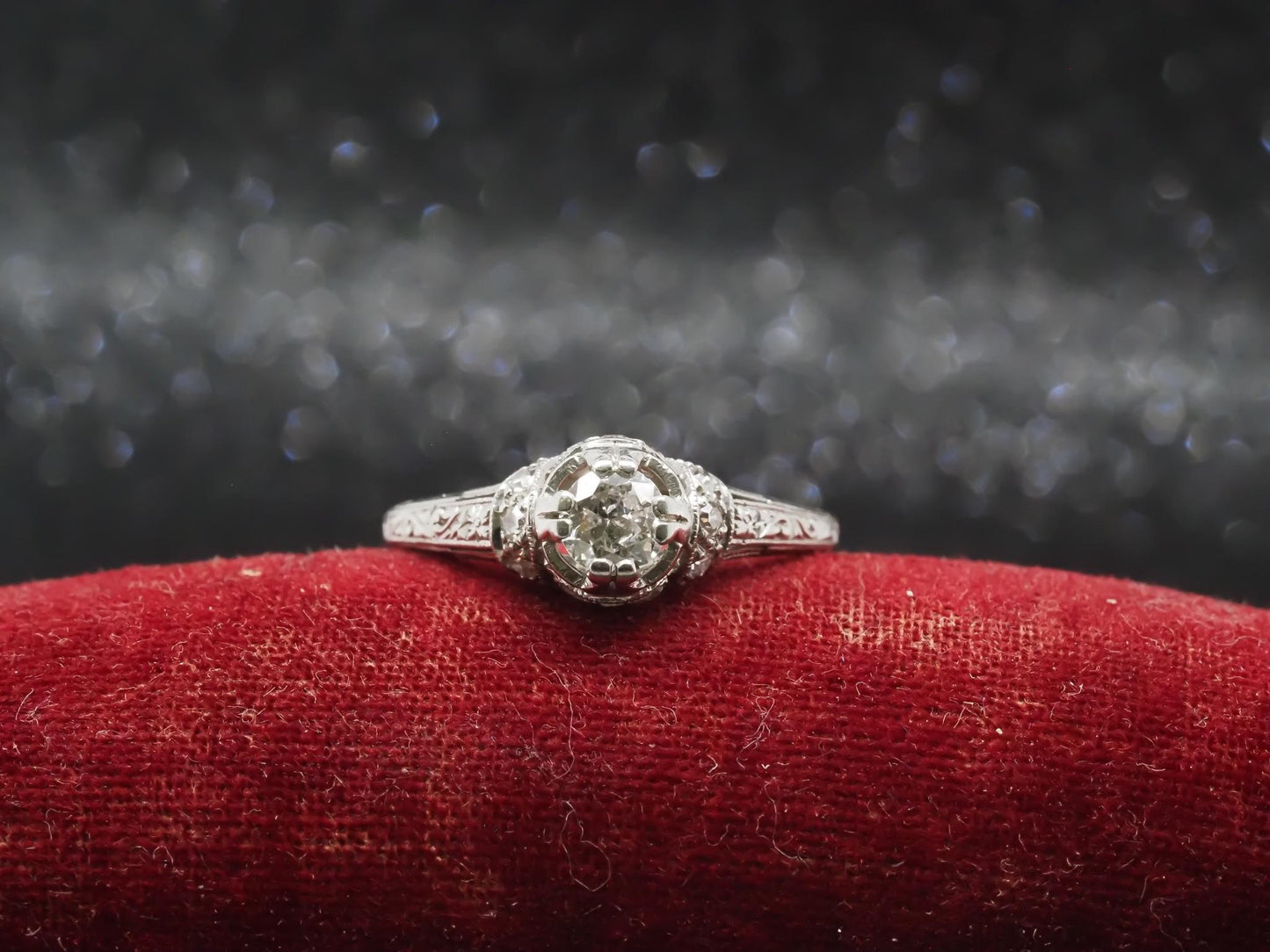 Art Deco Platinum Old European Diamond Engagement Ring - VHK#313a