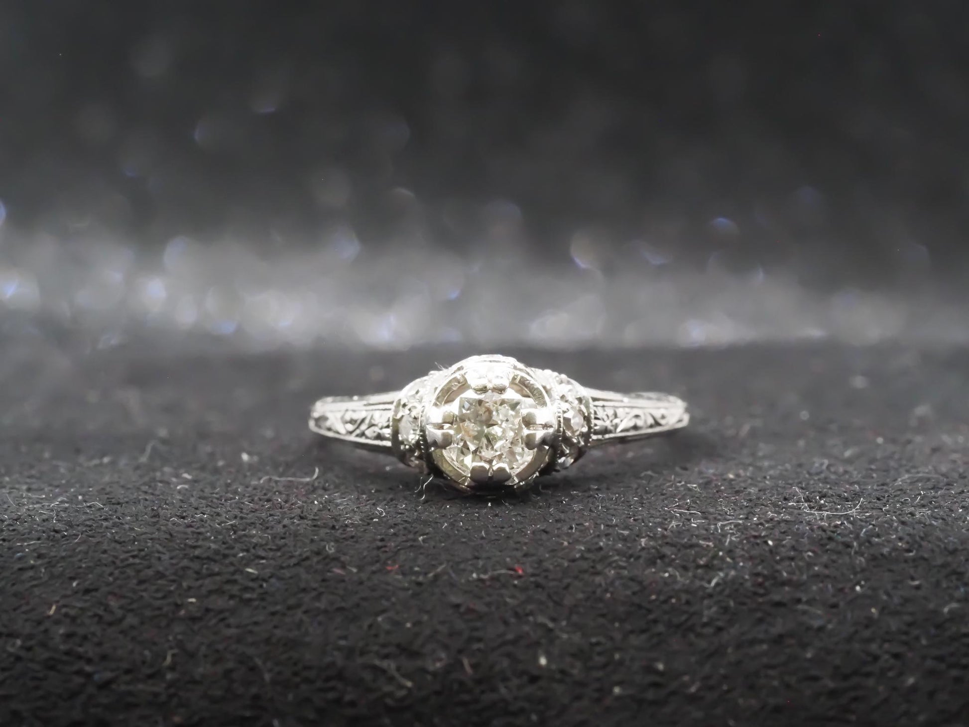 Art Deco Platinum Old European Diamond Engagement Ring - VHK#313a