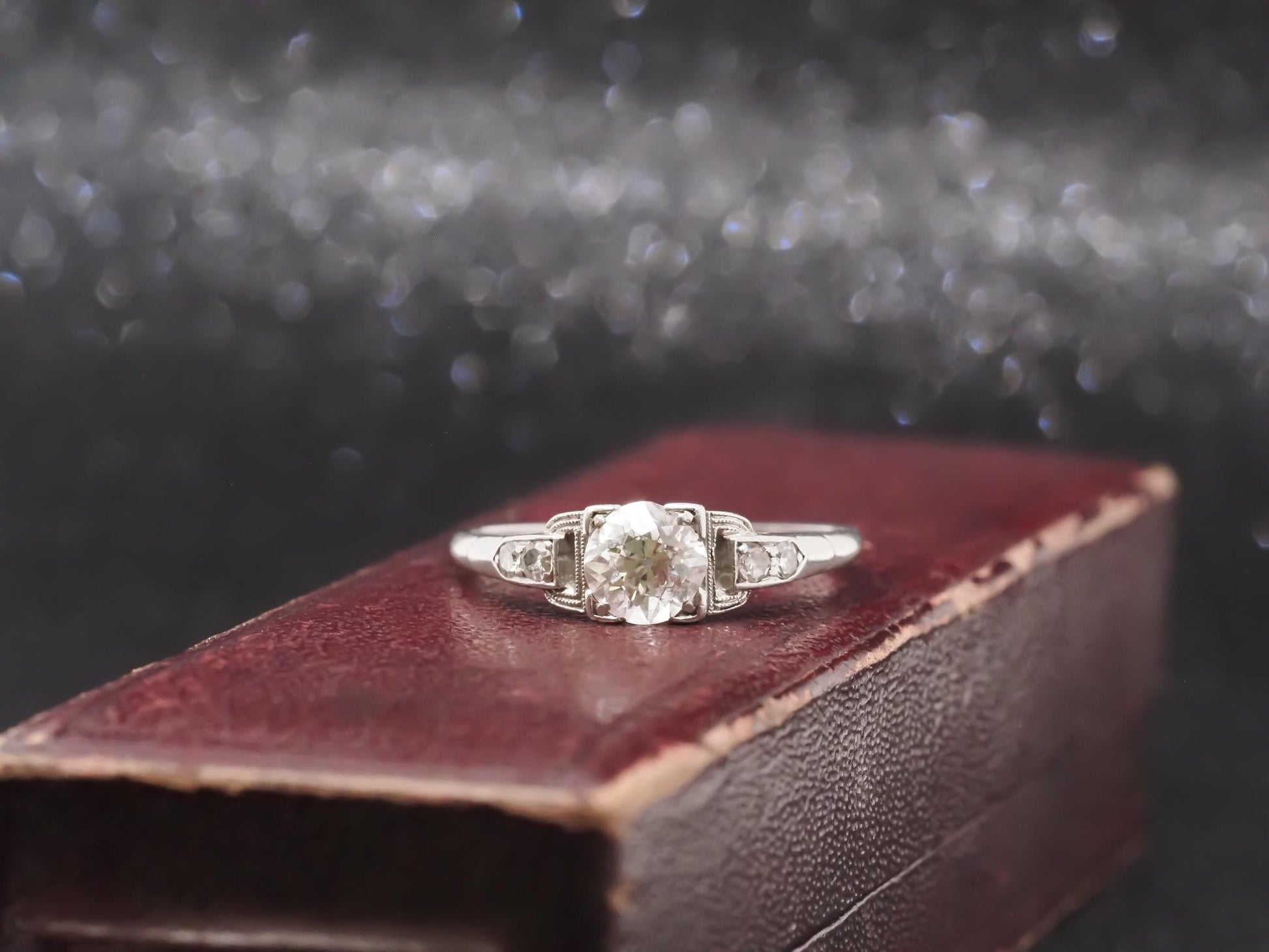 Estate Art Deco Platinum Old Mine Diamond Engagement Ring - VHK#374a