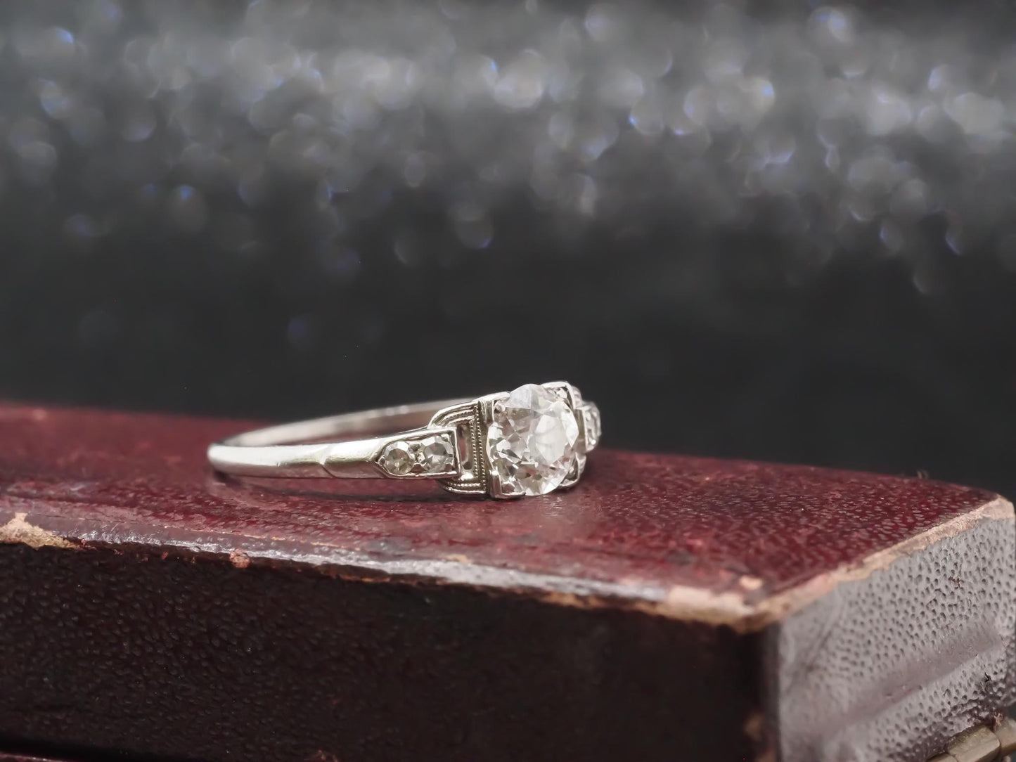 Estate Art Deco Platinum Old Mine Diamond Engagement Ring - VHK#374a
